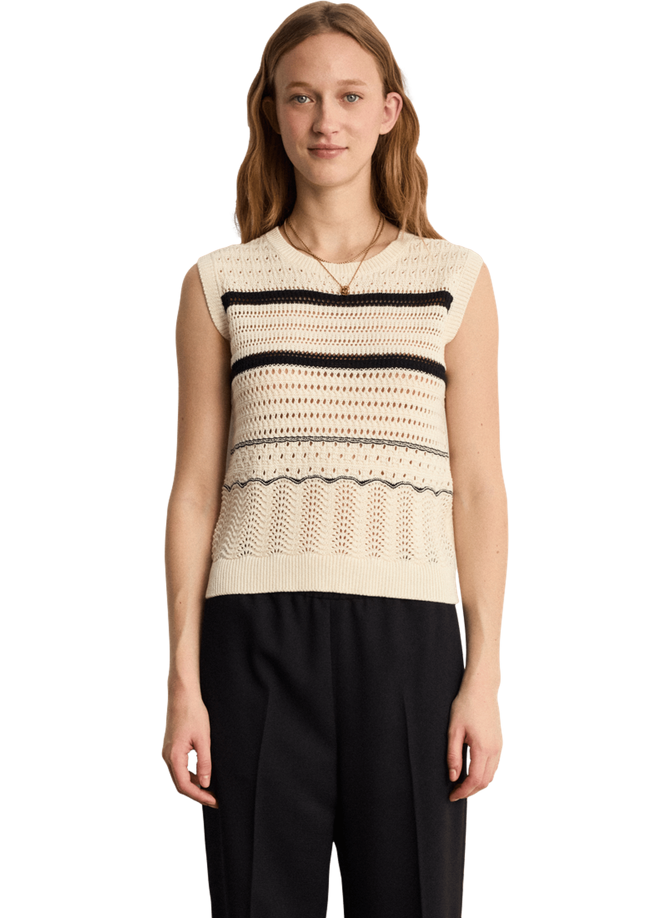 Top en crochet à rayures - loryne PABLO Beige
