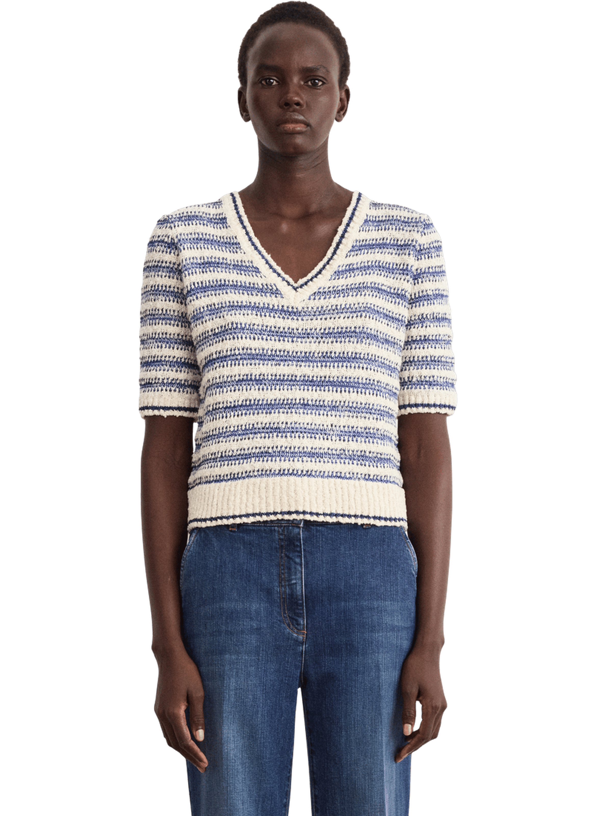 Pull v à rayures et lurex - leane PABLO Bleu