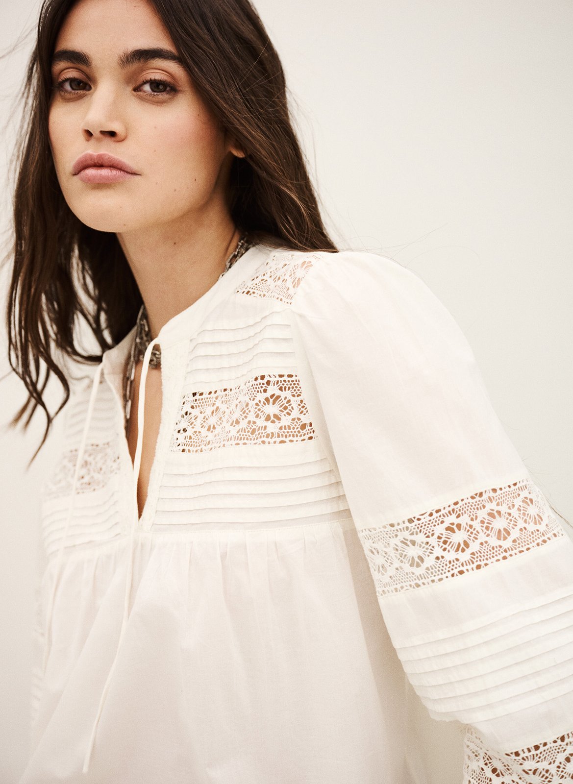 Top droit col tunisien en coton nami BA&SH Beige