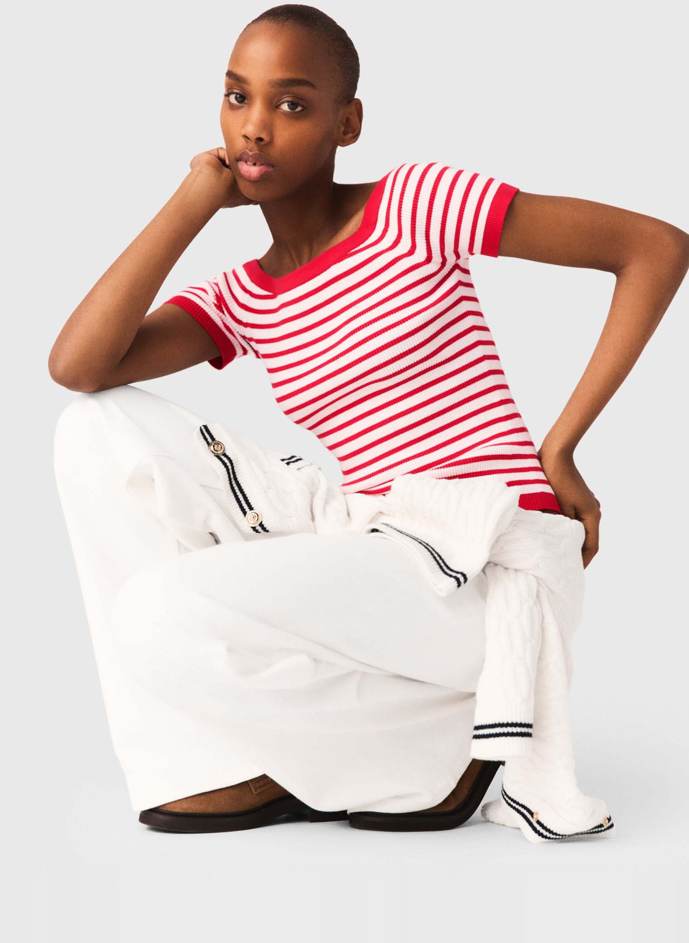 Tee-shirt col bateau à rayures MAJE Rouge