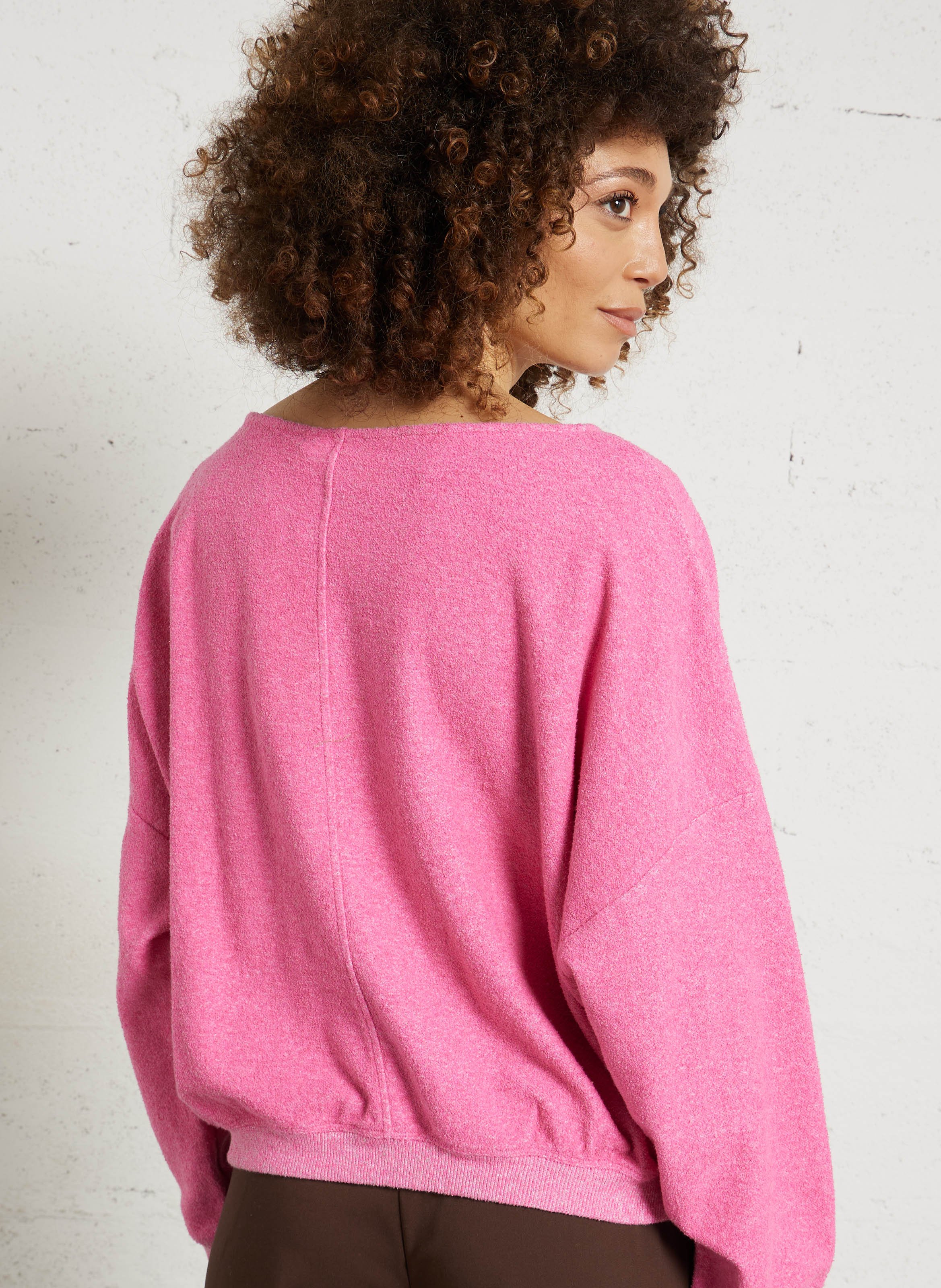 Sweat col bateau droit uni cluway AMERICAN VINTAGE Rose
