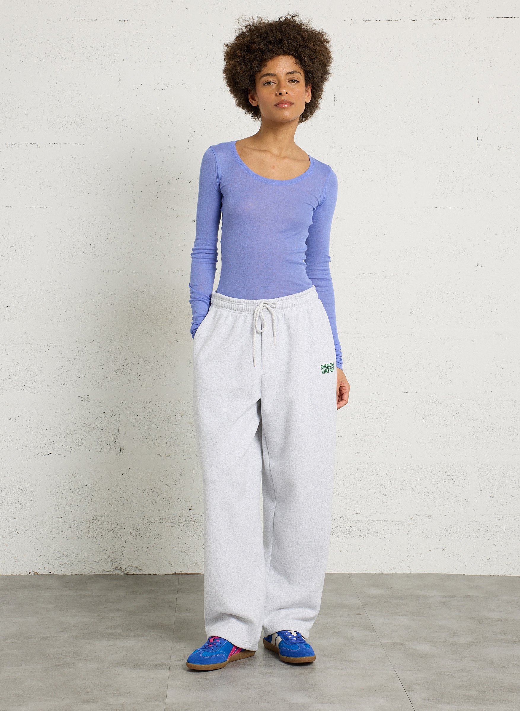 Tee-shirt moulant à col rond en coton massachusetts AMERICAN VINTAGE Bleu