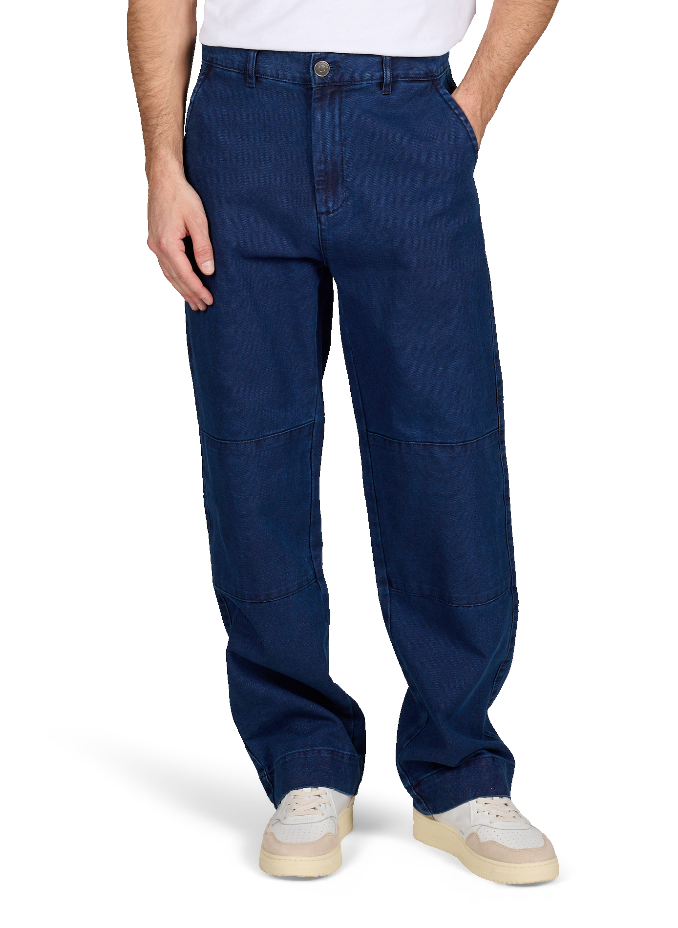 High-waisted solid cotton trousers LAFAURIE Blue