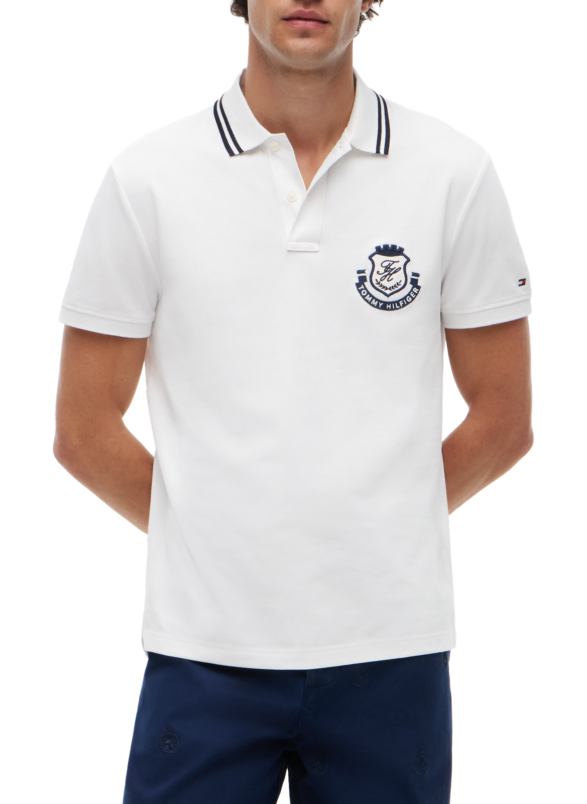 Polo droit à logo en coton mélangé TOMMY HILFIGER Blanc