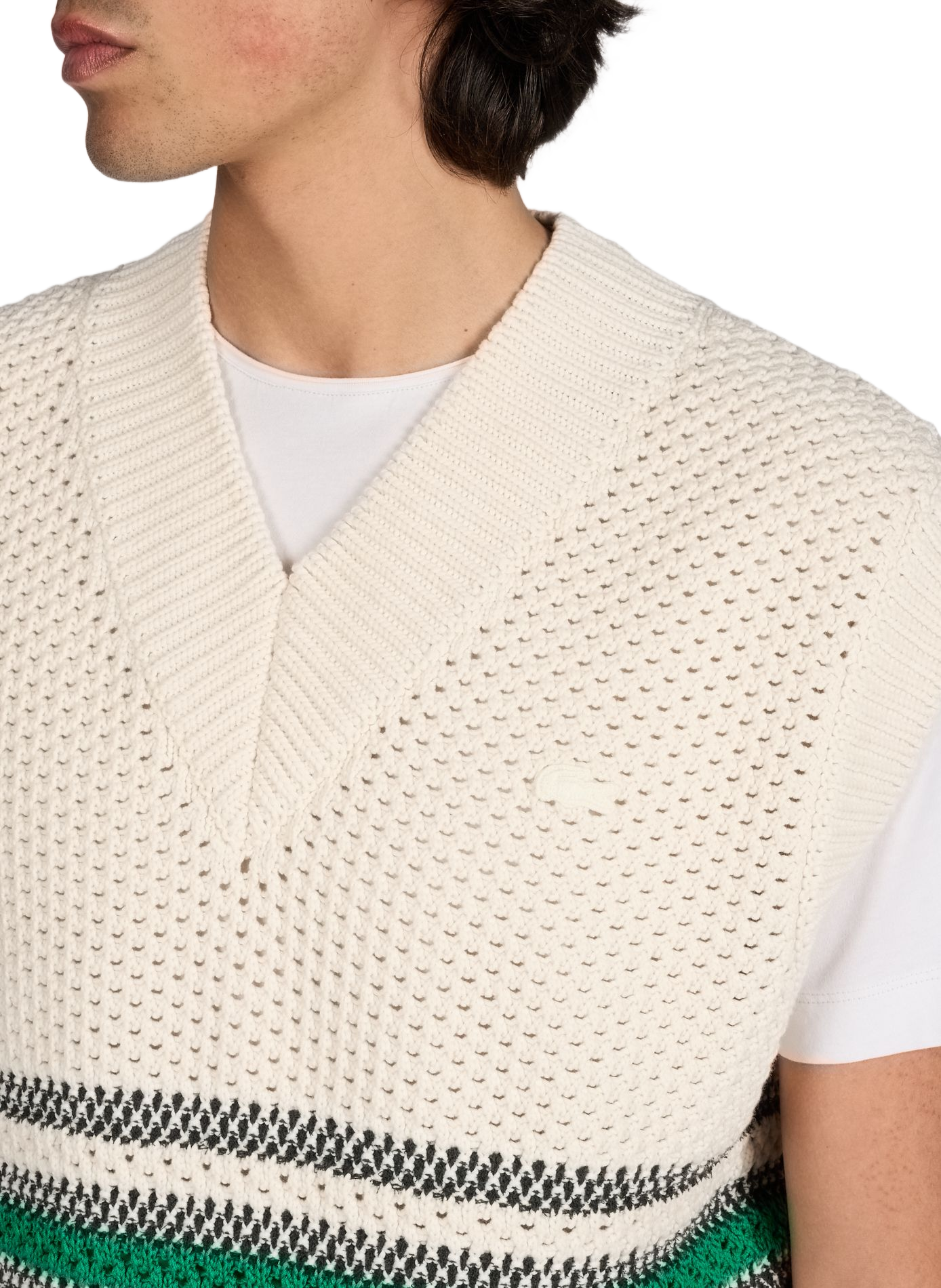 Pull oversize col V en coton mélangé LACOSTE Multicolore