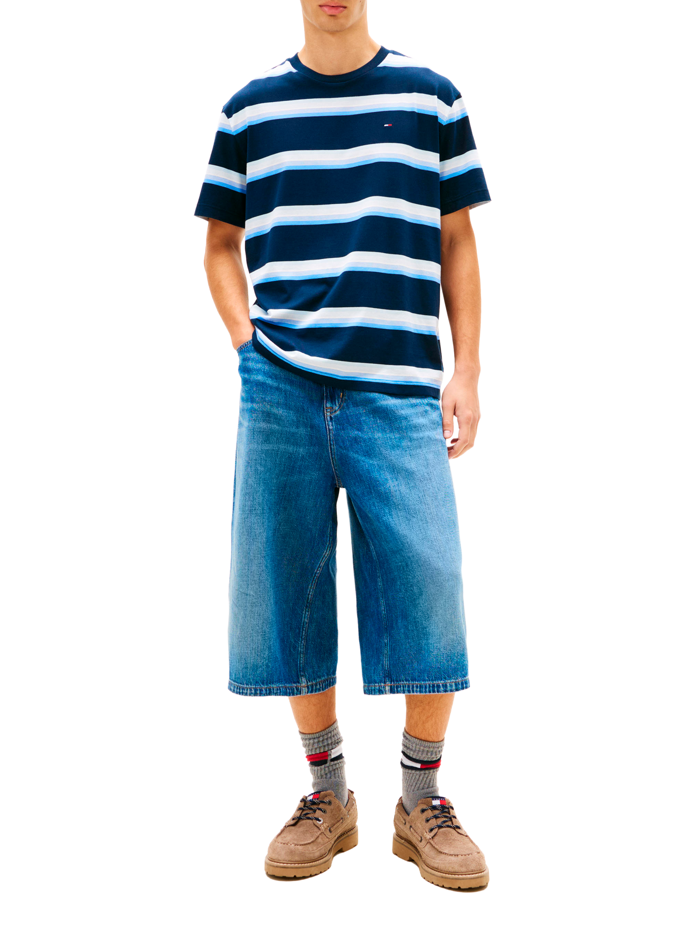 T-shirt droit rayé en coton TOMMY HILFIGER Multicolore