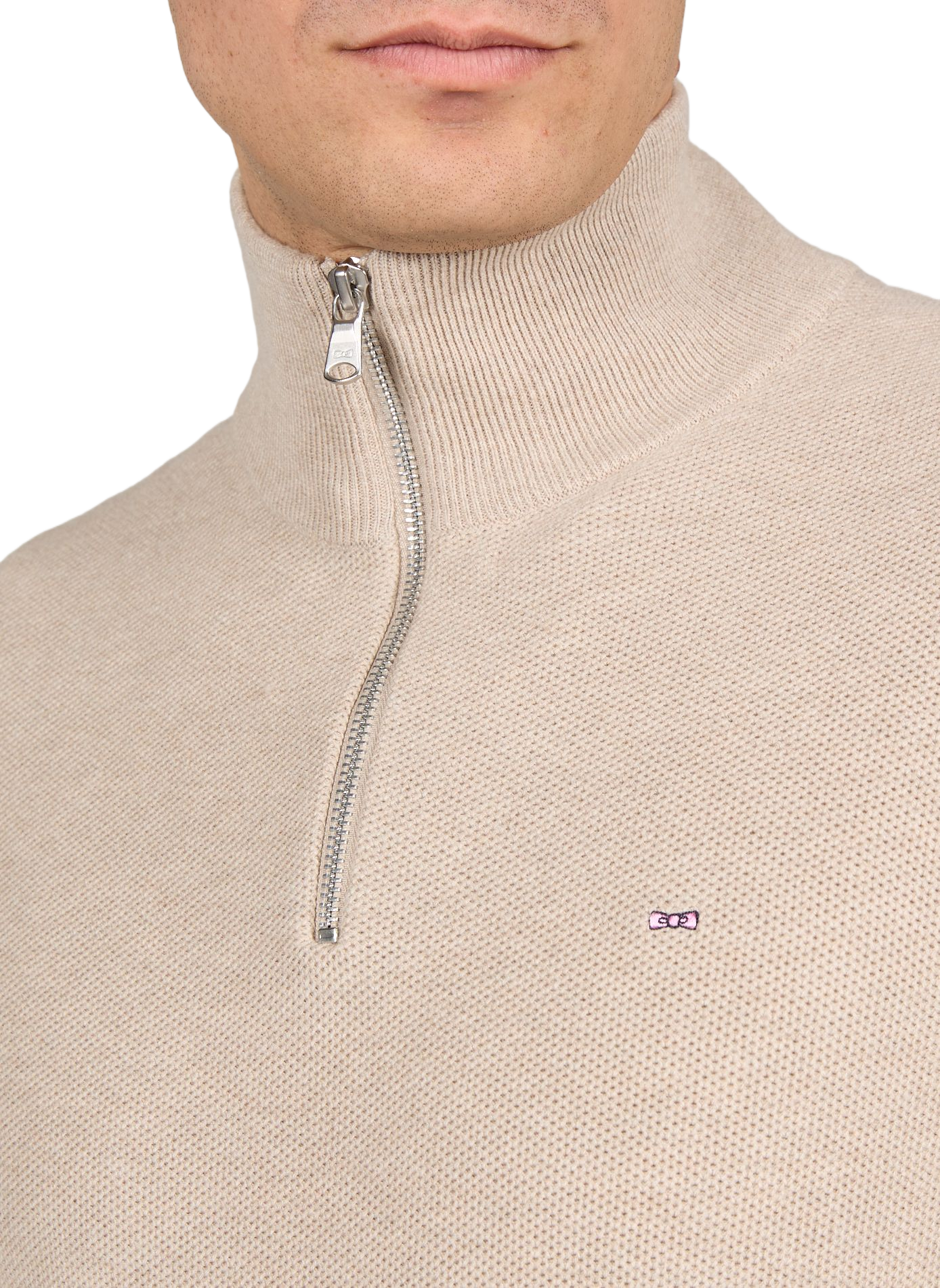 Pull col zip en coton EDEN PARK Beige