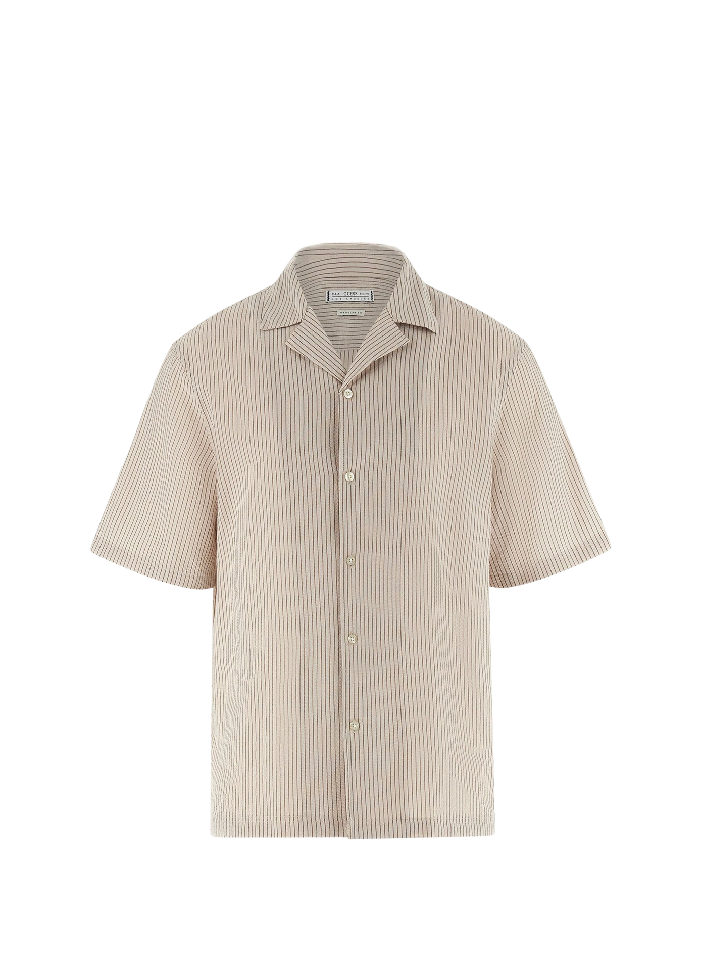 Chemise rayée à manches courtes en coton GUESS Beige