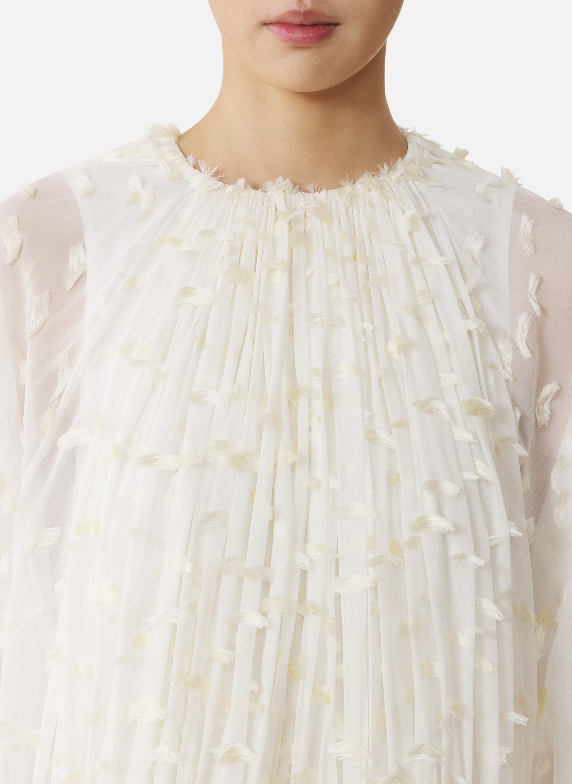 Robe longue en soie à plumetis LANVIN Blanc