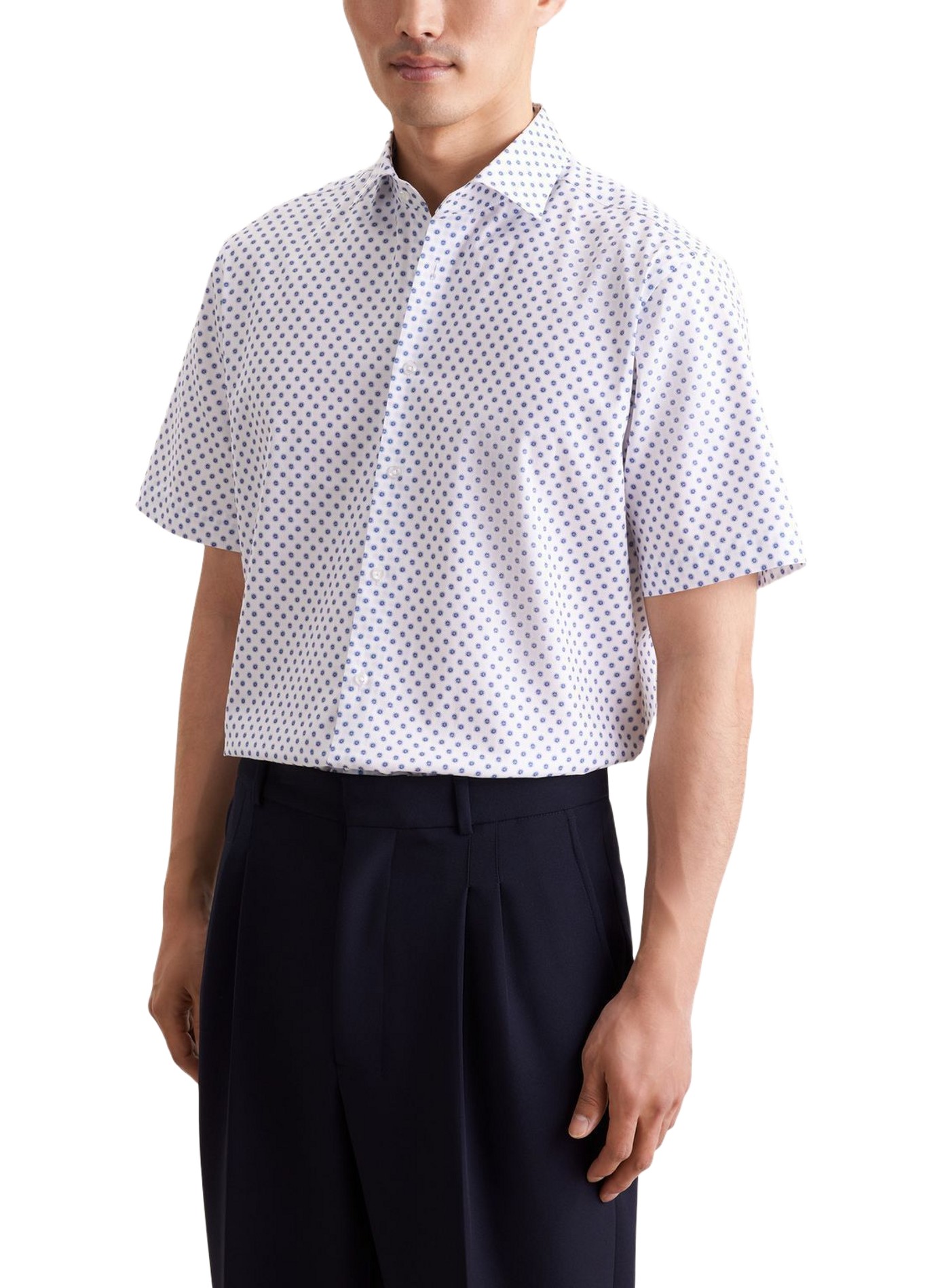 Chemise manches courtes imprimée en lin SEIDENSTICKER Bleu