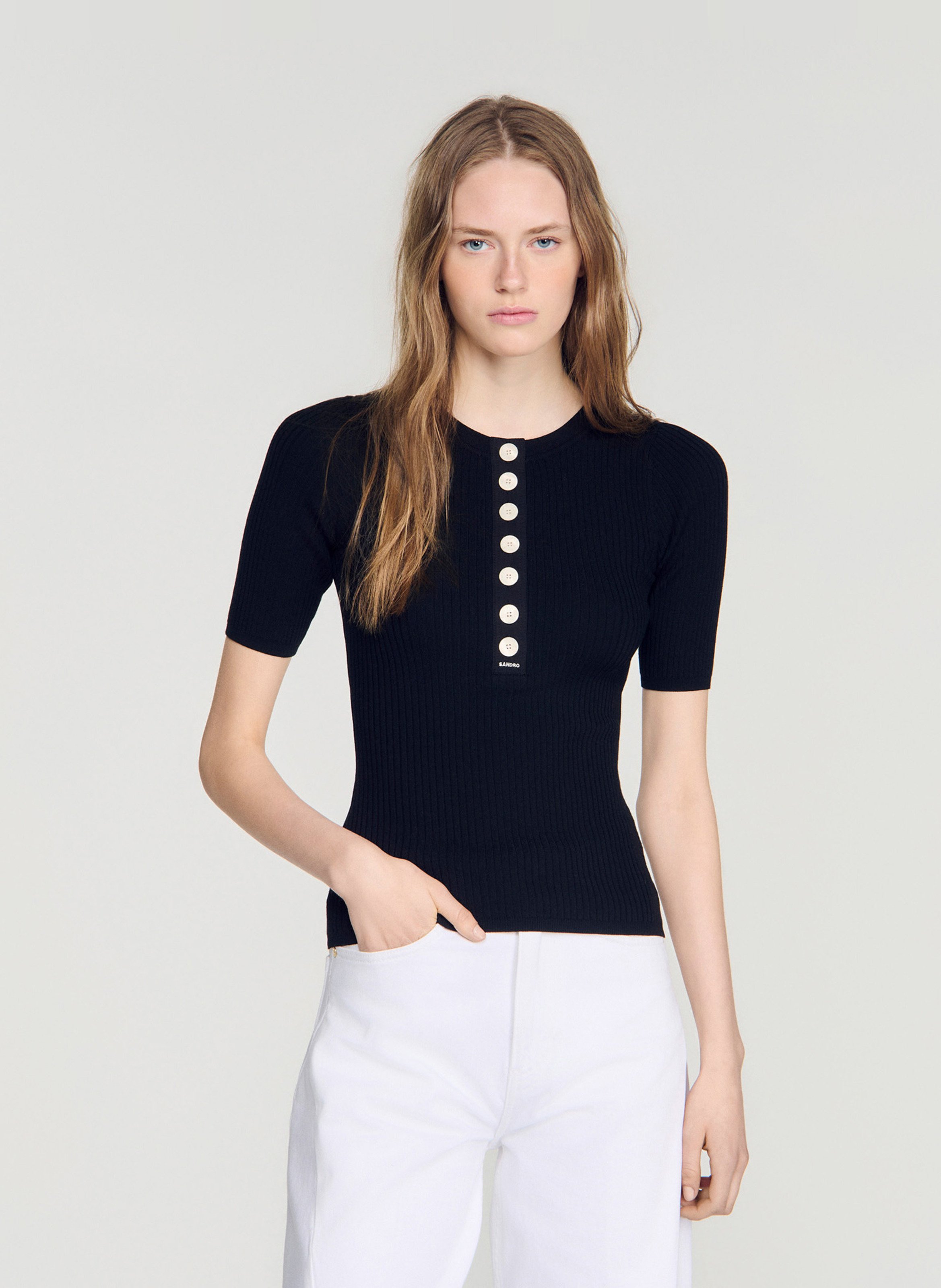 Pull cotelé près du corps SANDRO Noir