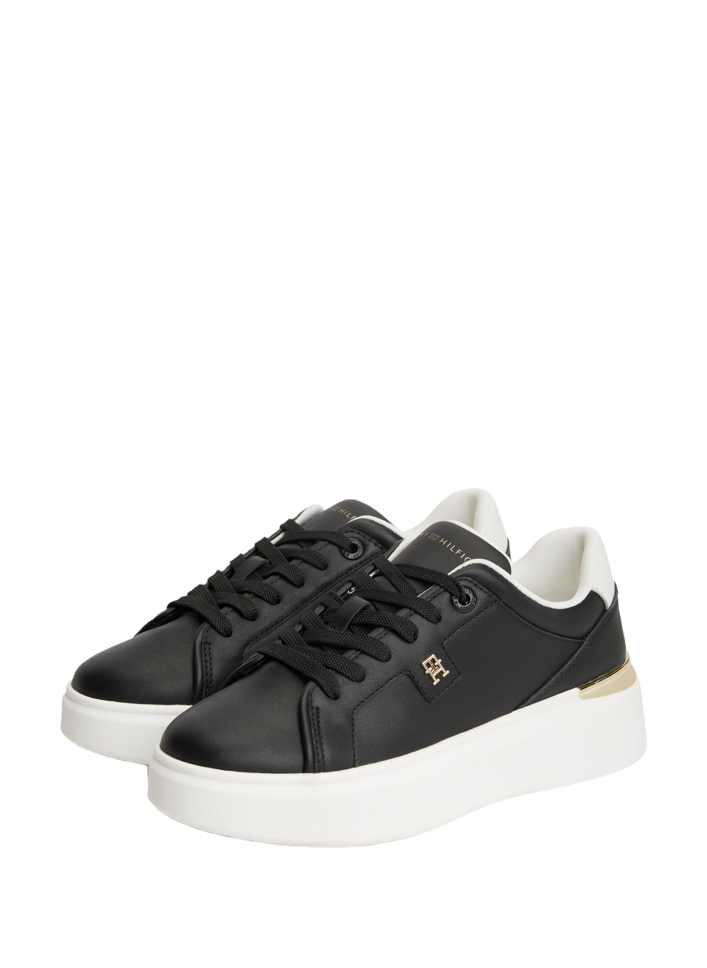 Sneakers with thick soles and gold detail in leather TOMMY HILFIGER Black