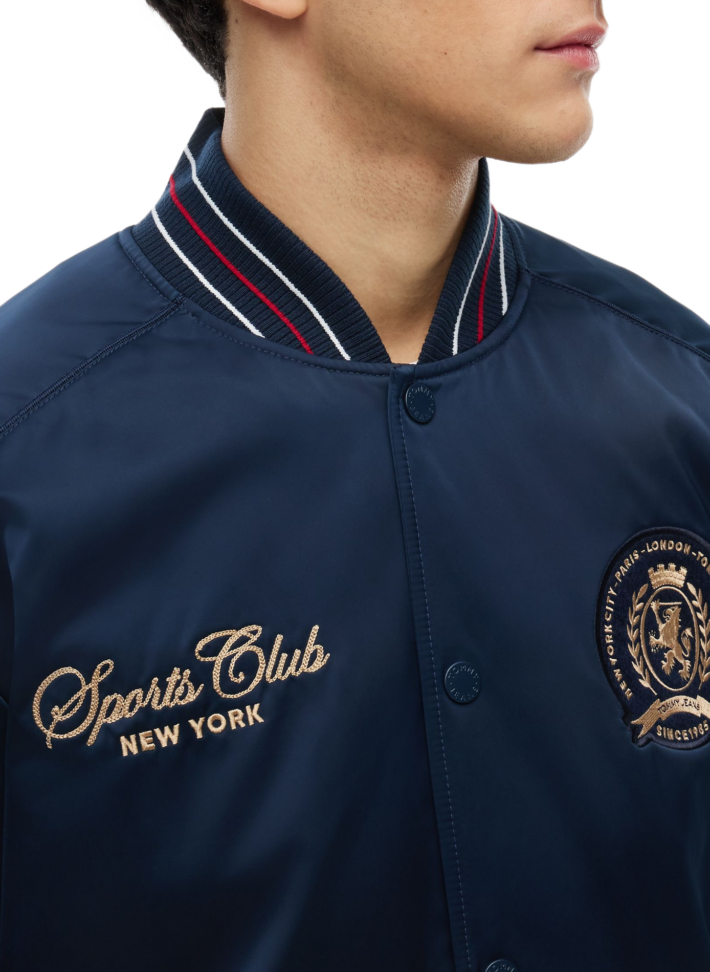 Geborduurde bomberjack met ronde hals TOMMY HILFIGER Blauw
