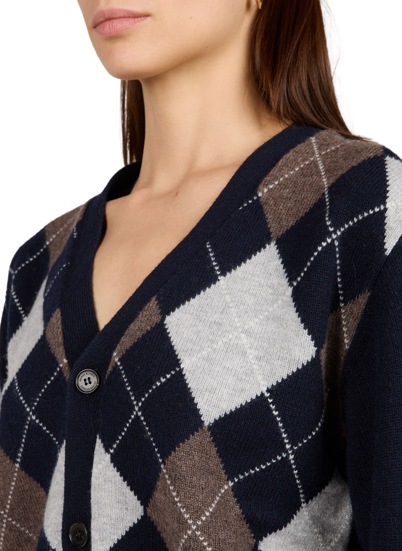 Cardigan droit col v imprimé en laine DUNST Multicolore