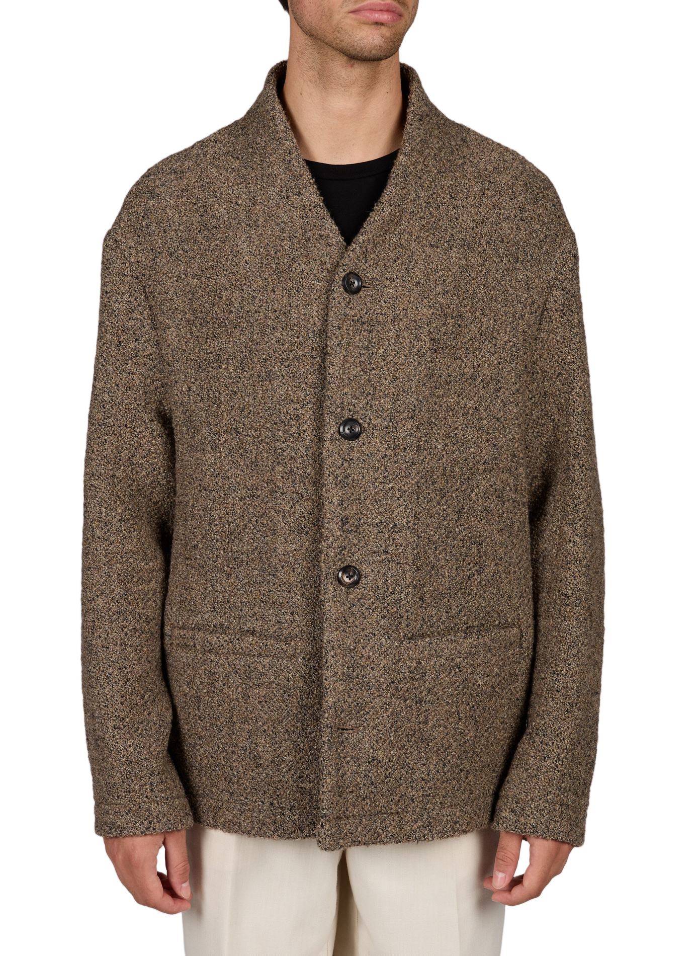 Textured V-neck wool blend blazer EMPORIO ARMANI Brown