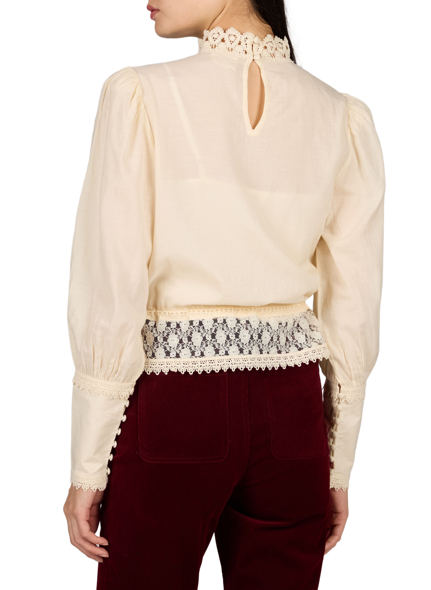 Langarm-Top aus Baumwollmischung mit Spitze PETITE MENDIGOTE Beige