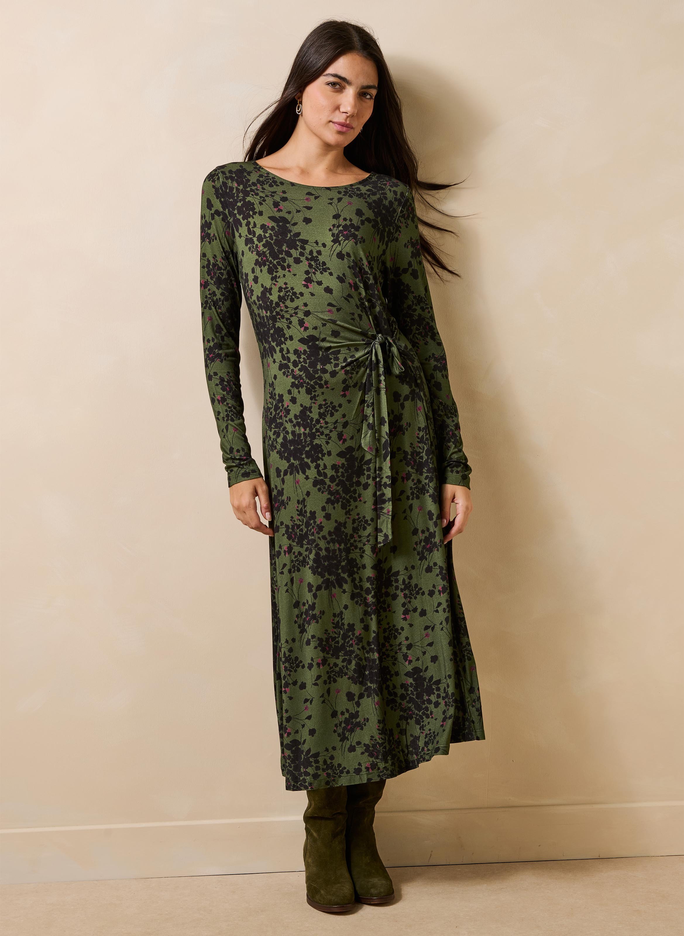 Lange jurk met ronde hals en print LA FEE MARABOUTEE Groen