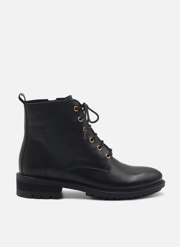 Bottines plates à lacet cuir lisse Noir by JULES & JENN JULES & JENN Bottines plates à lacet cuir lisse Noir