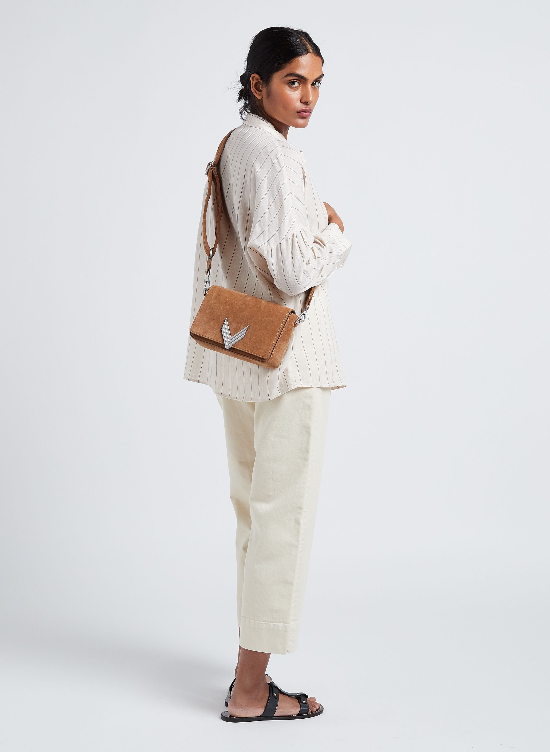 Sac bandoulière matelassé en cuir IKKS Marron