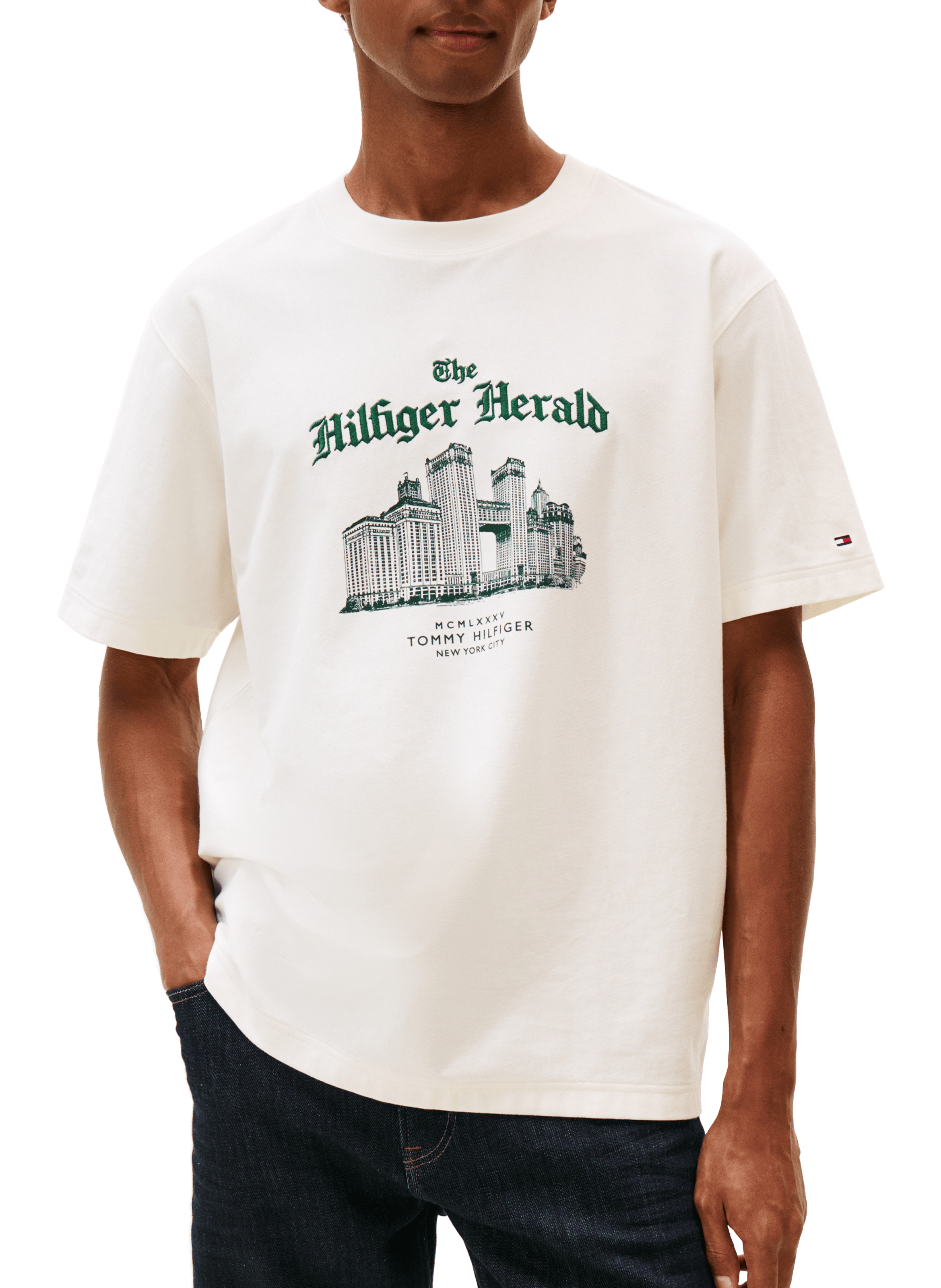 TOMMY HILFIGER T-shirt à imprimé en coton Beige
