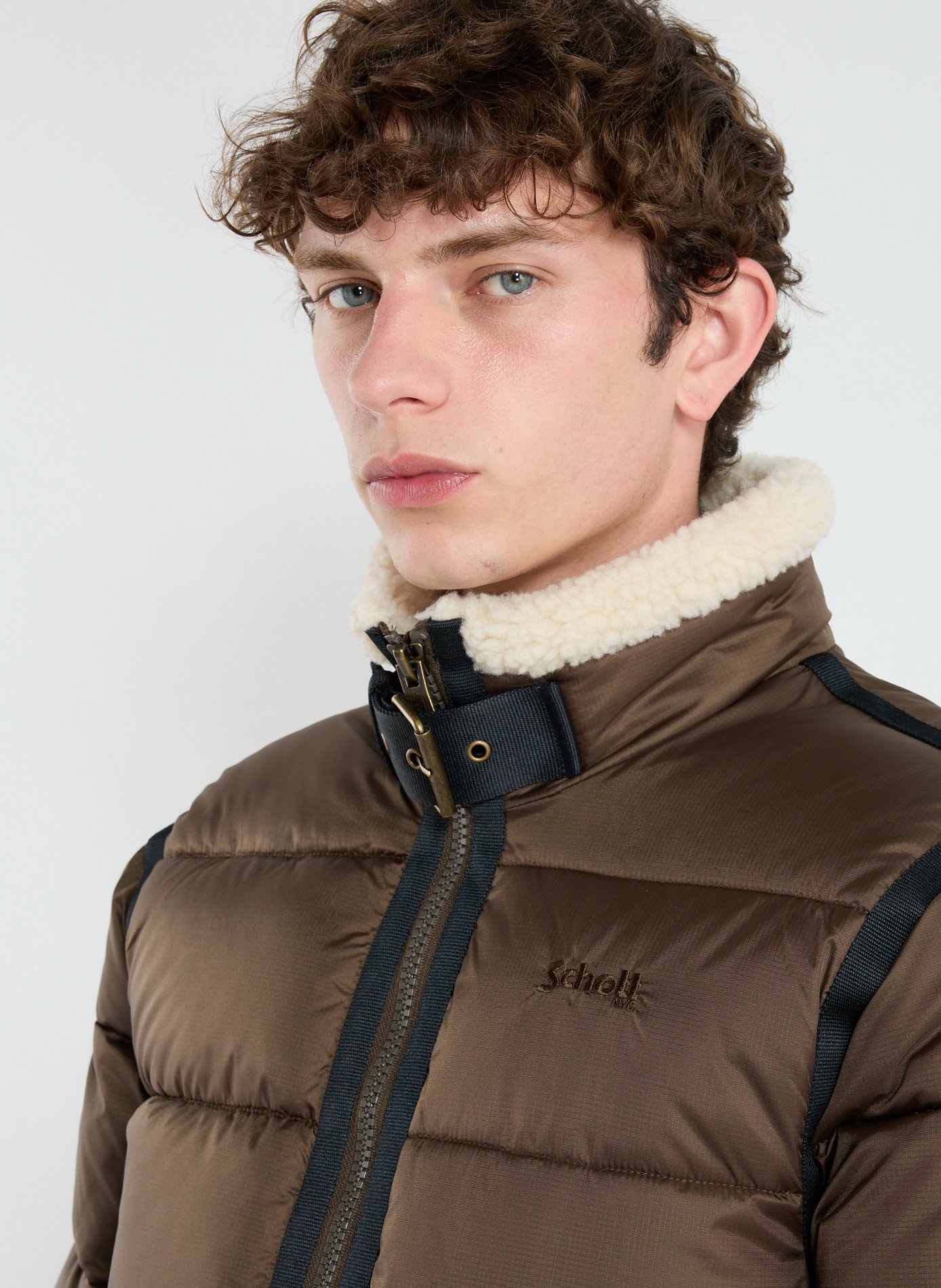 Doudoune matelassée col montant SCHOTT Marron