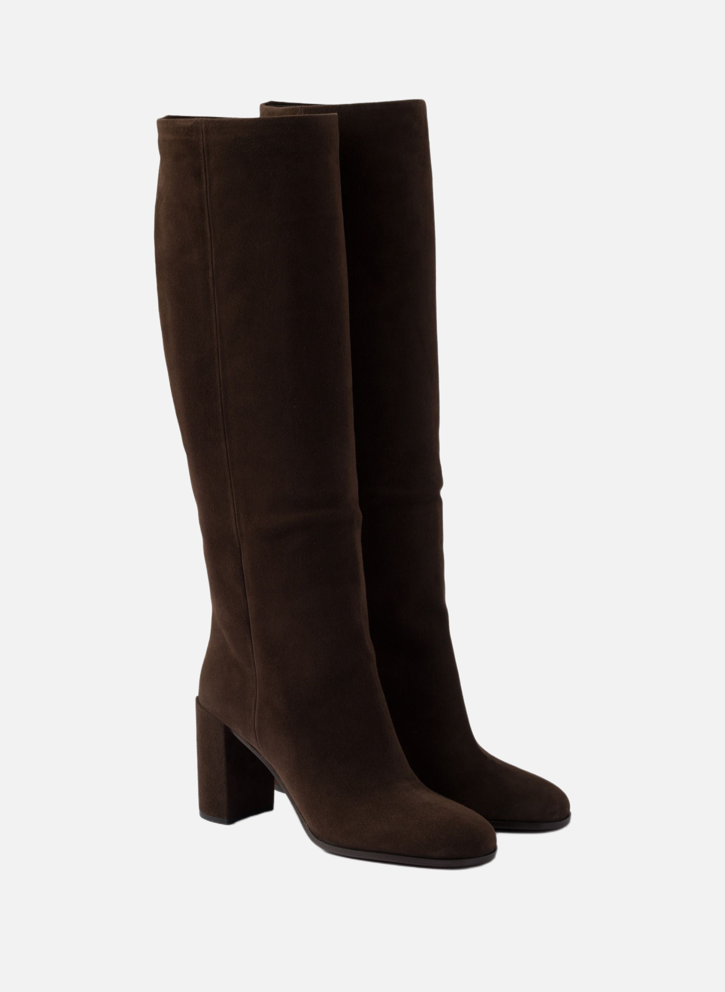 Bottes à talon en veau velours PRADA Marron