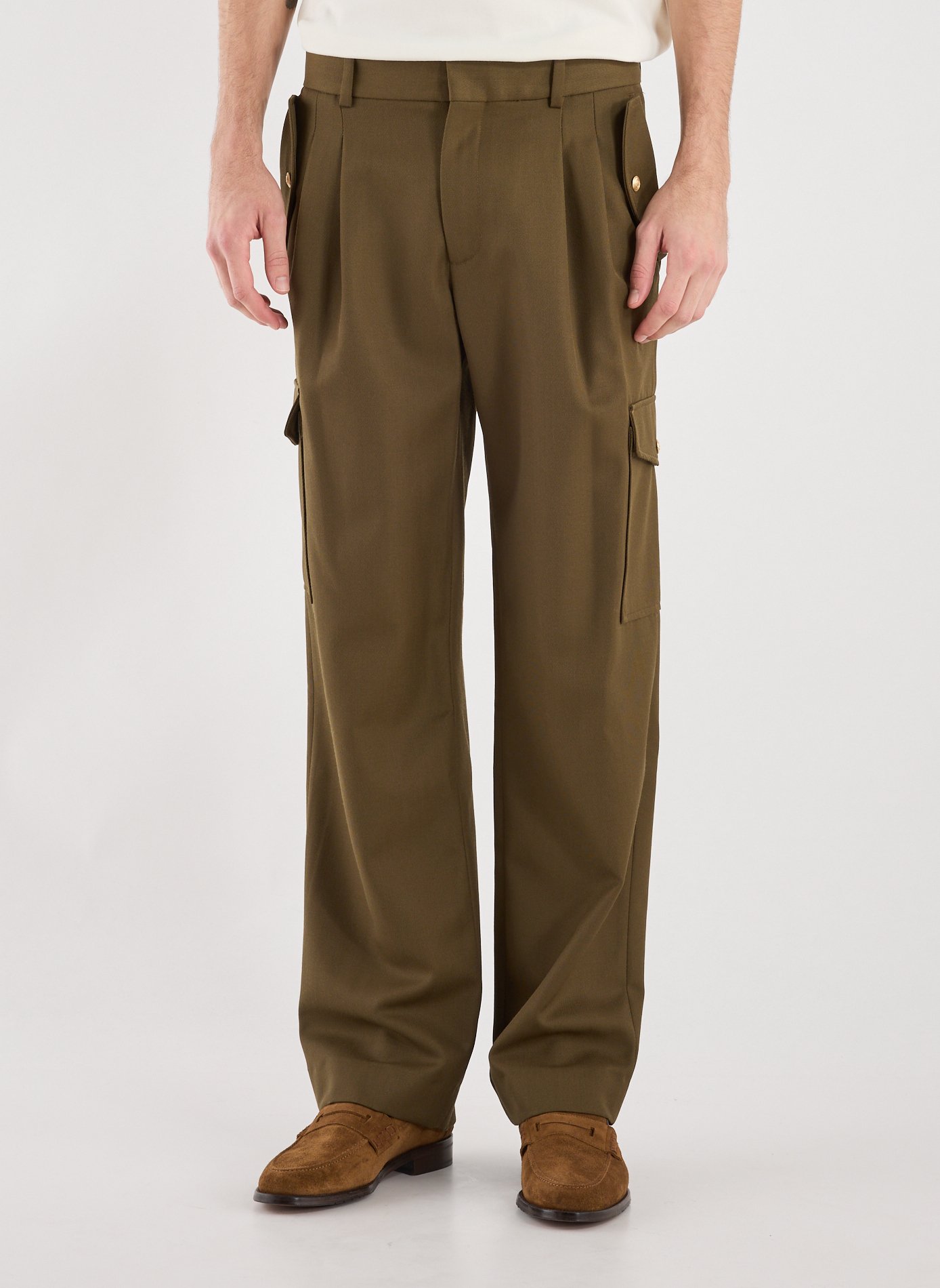 Pantalon cargo en laine mélangée DROLE DE MONSIEUR Kaki