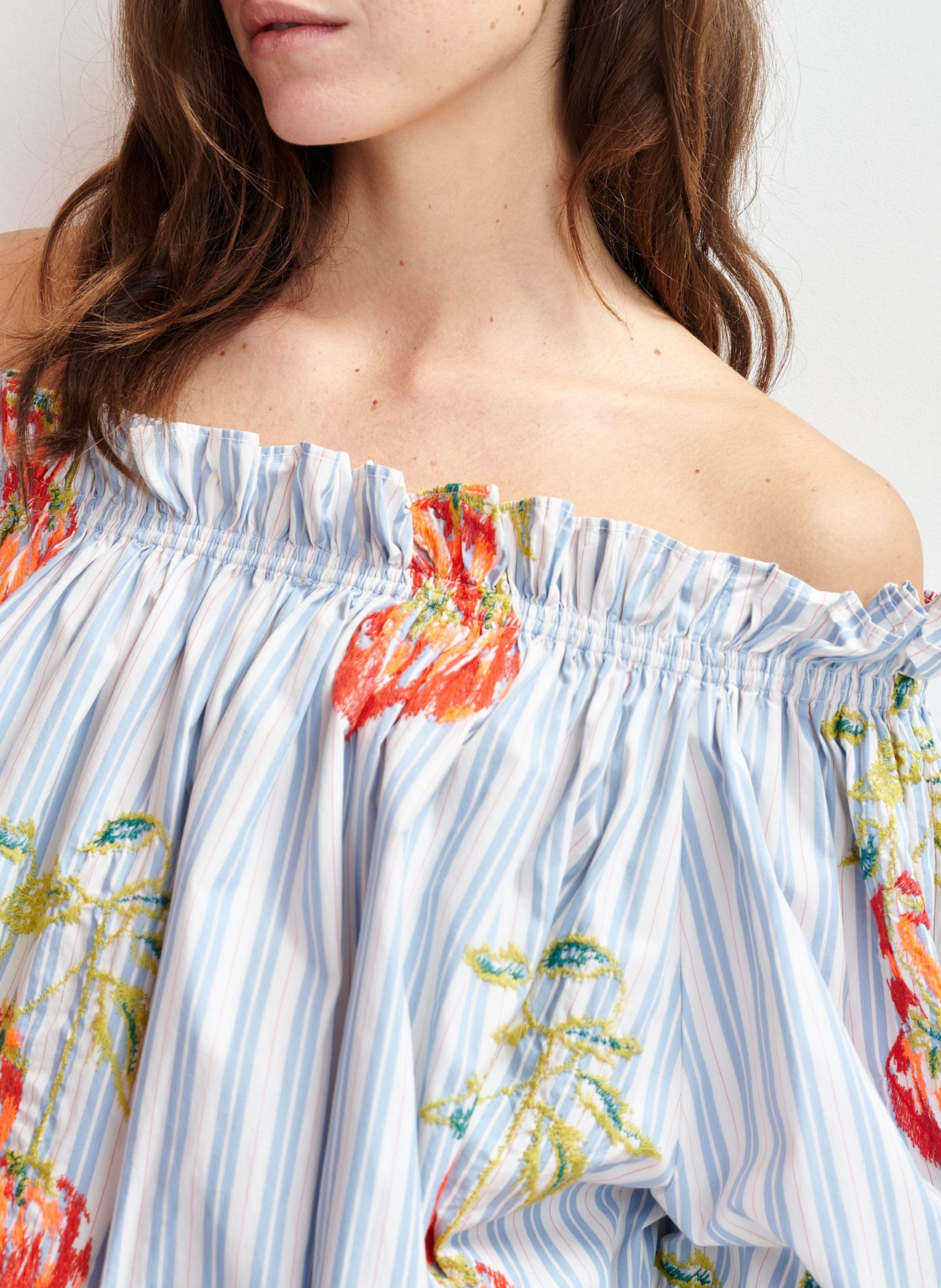 Chemise épaules dénudées à rayures ihandstand ESSENTIEL ANTWERP Bleu