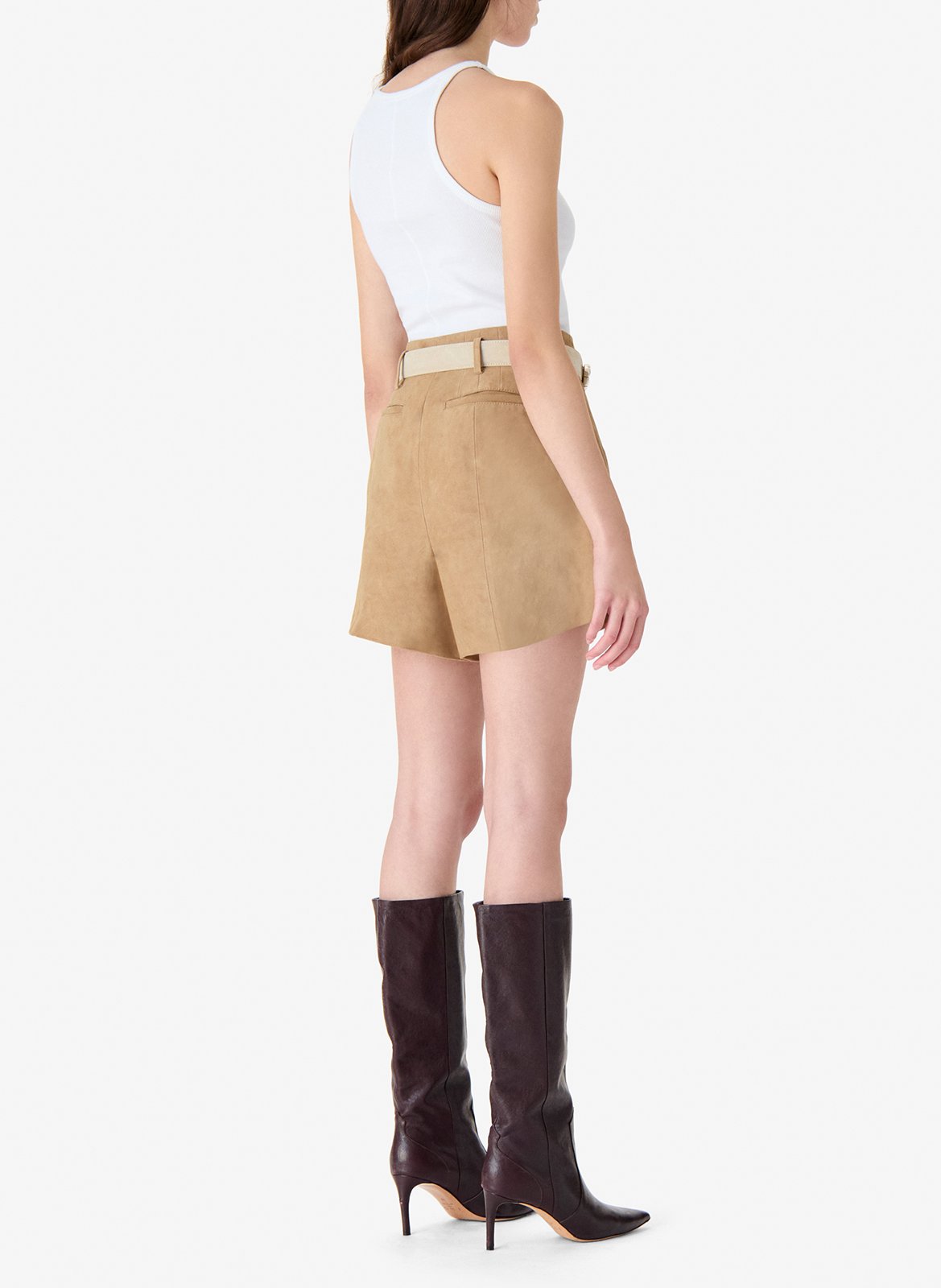 Short droit taille haute à boutons en cuir bow IRO Beige