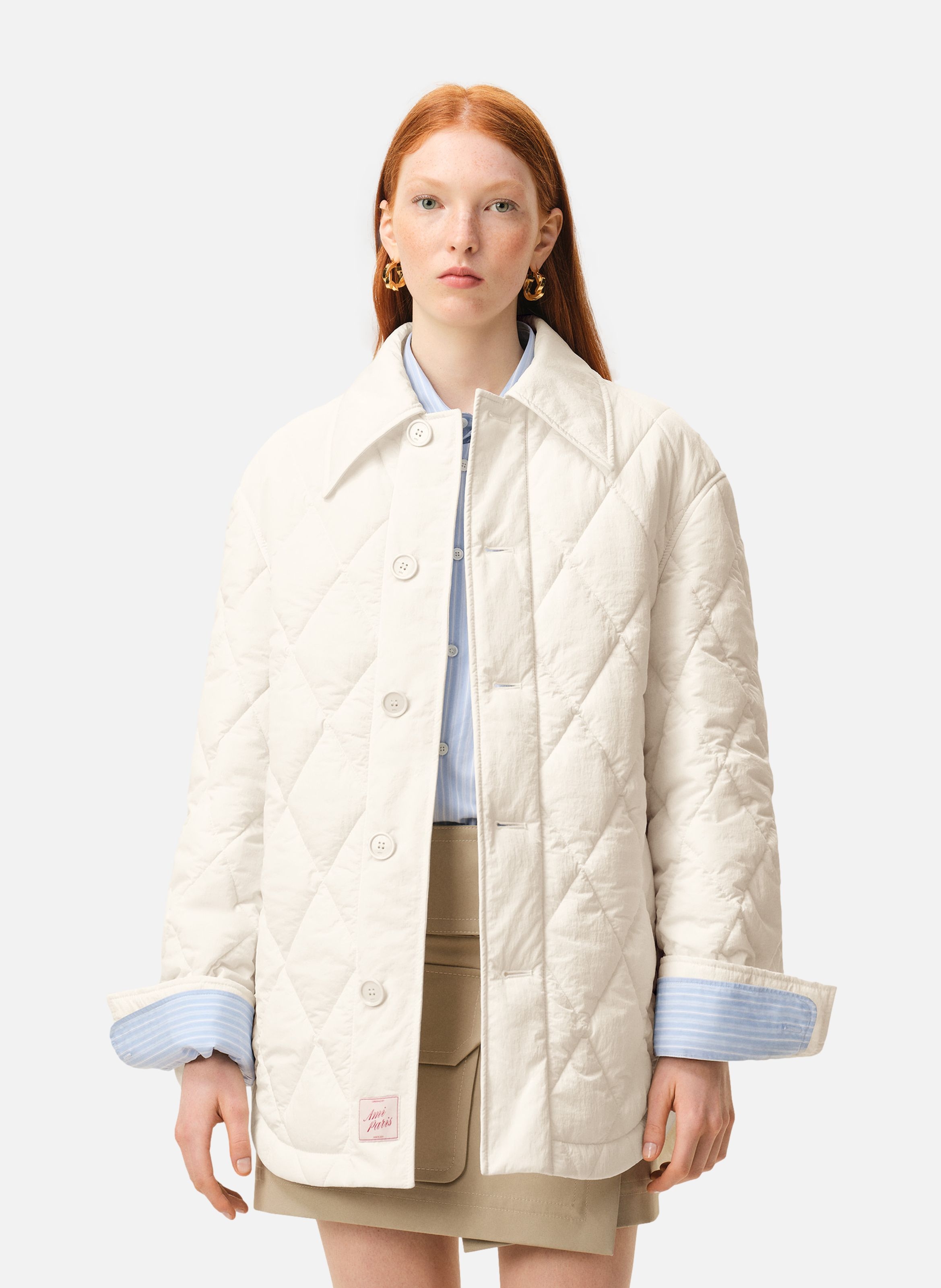 Veste boutonnée rembourrée unisexe en nylon AMI PARIS Blanc