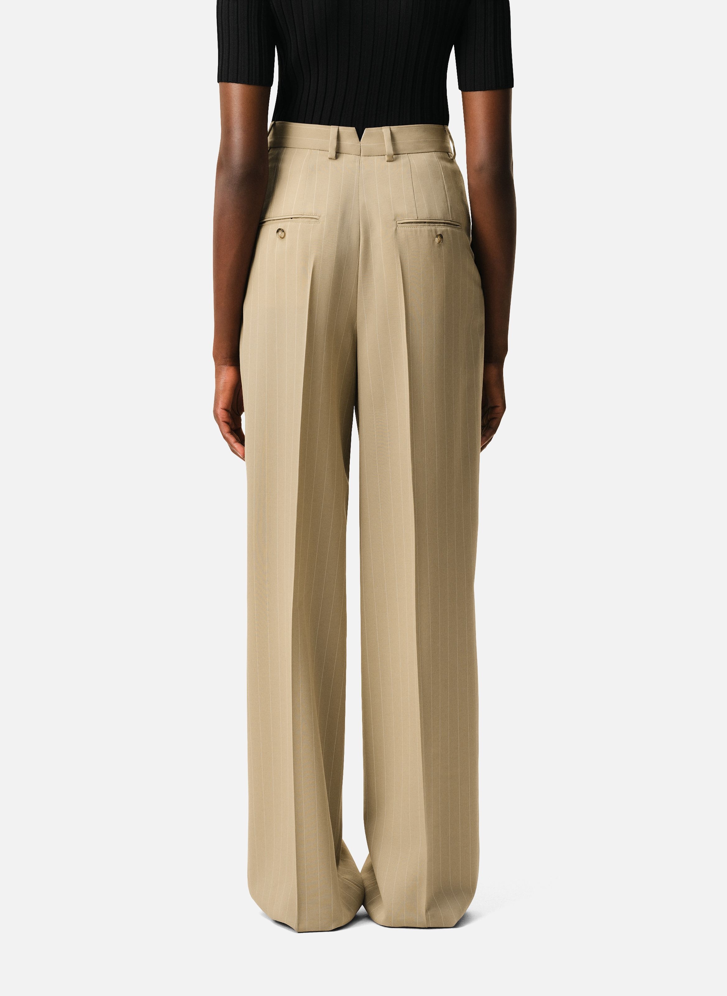 Pantalon large taille haute en laine vierge AMI PARIS Beige