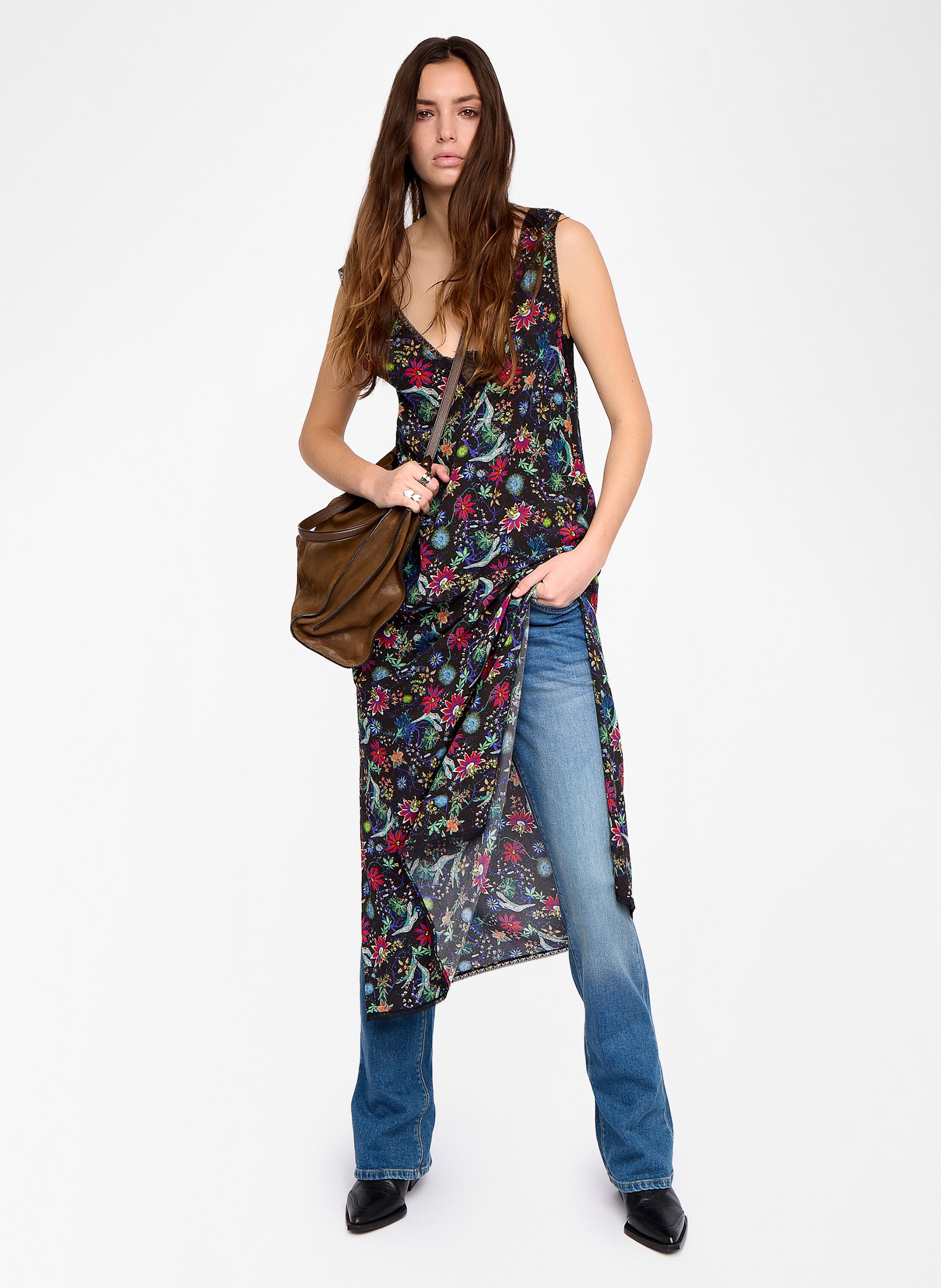 Robe midi fleurie à détails dentelle renzo ZADIG&VOLTAIRE Bleu