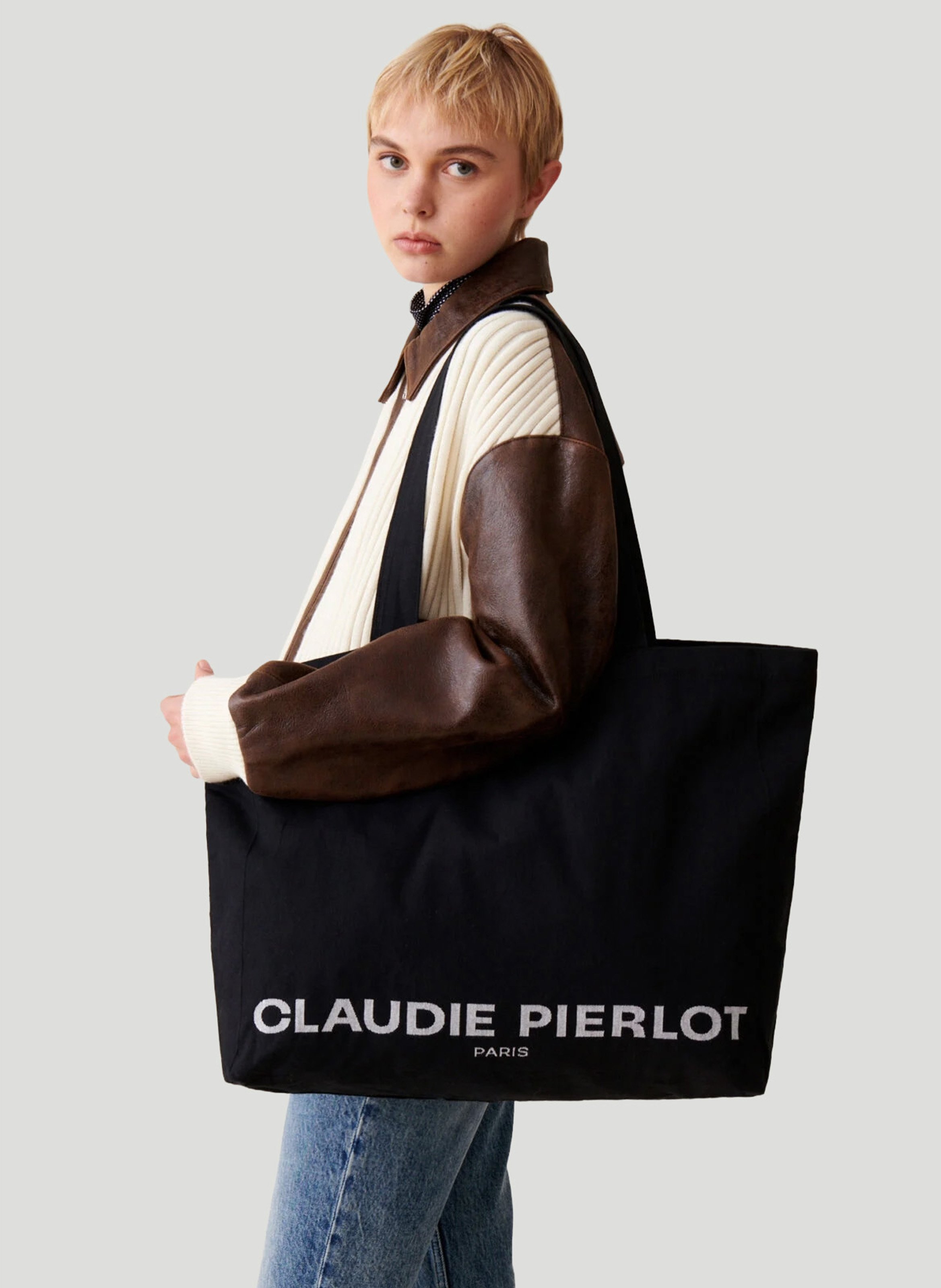 Sac cabas en coton recyclé CLAUDIE PIERLOT Noir