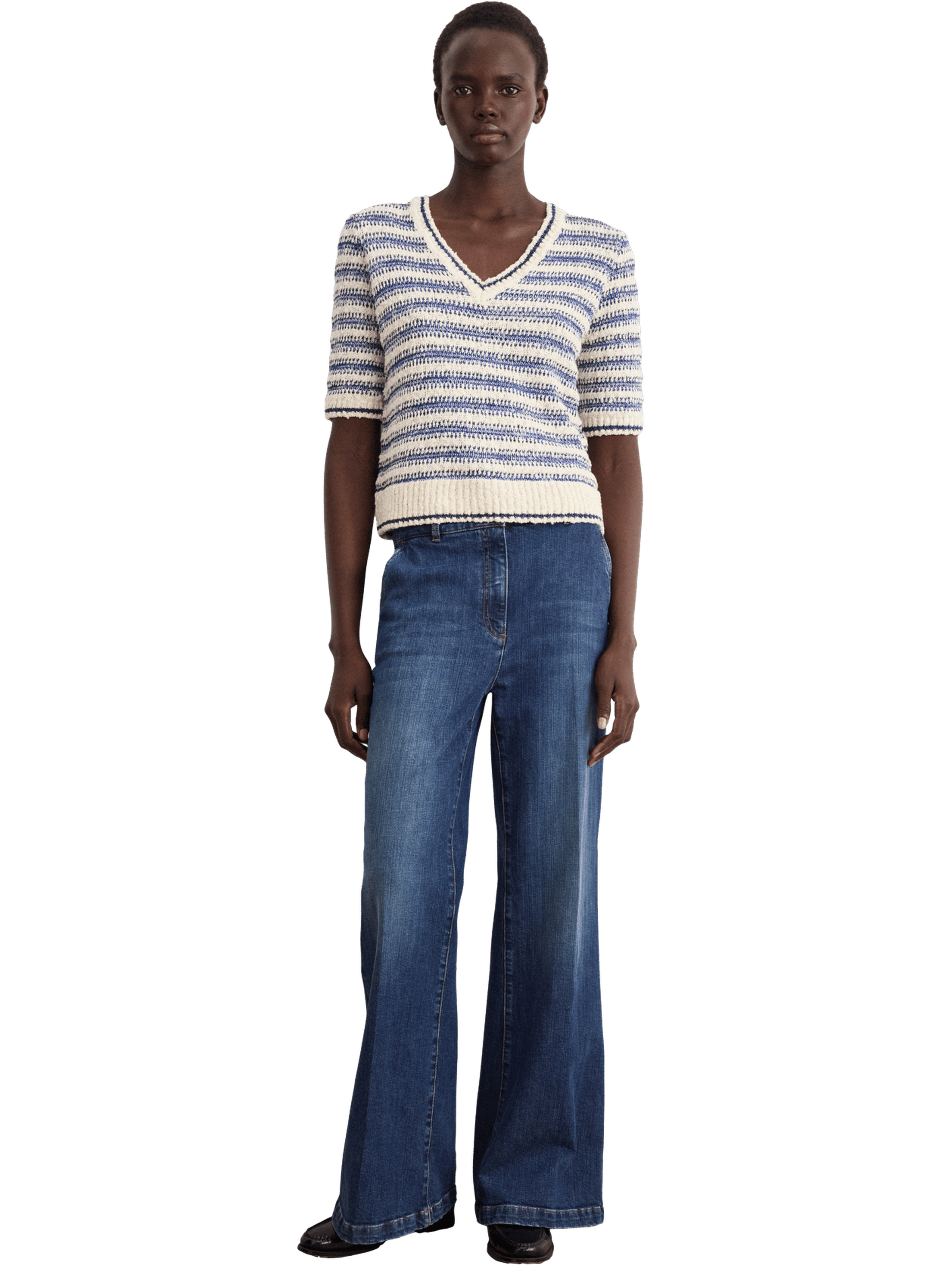 Pull v à rayures et lurex - leane PABLO Bleu