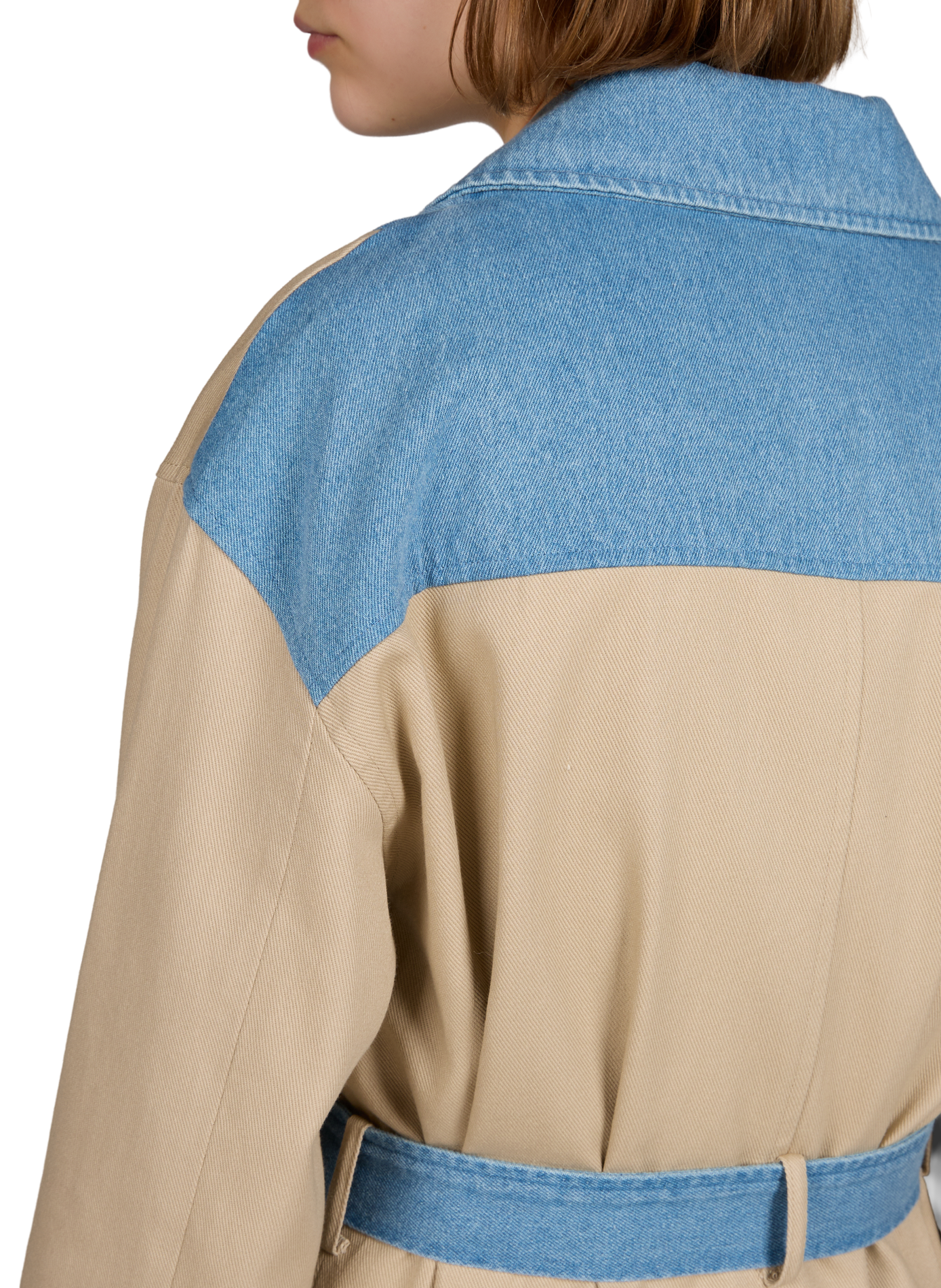 Trench-coat à empiècements denim en coton VILA Bleu