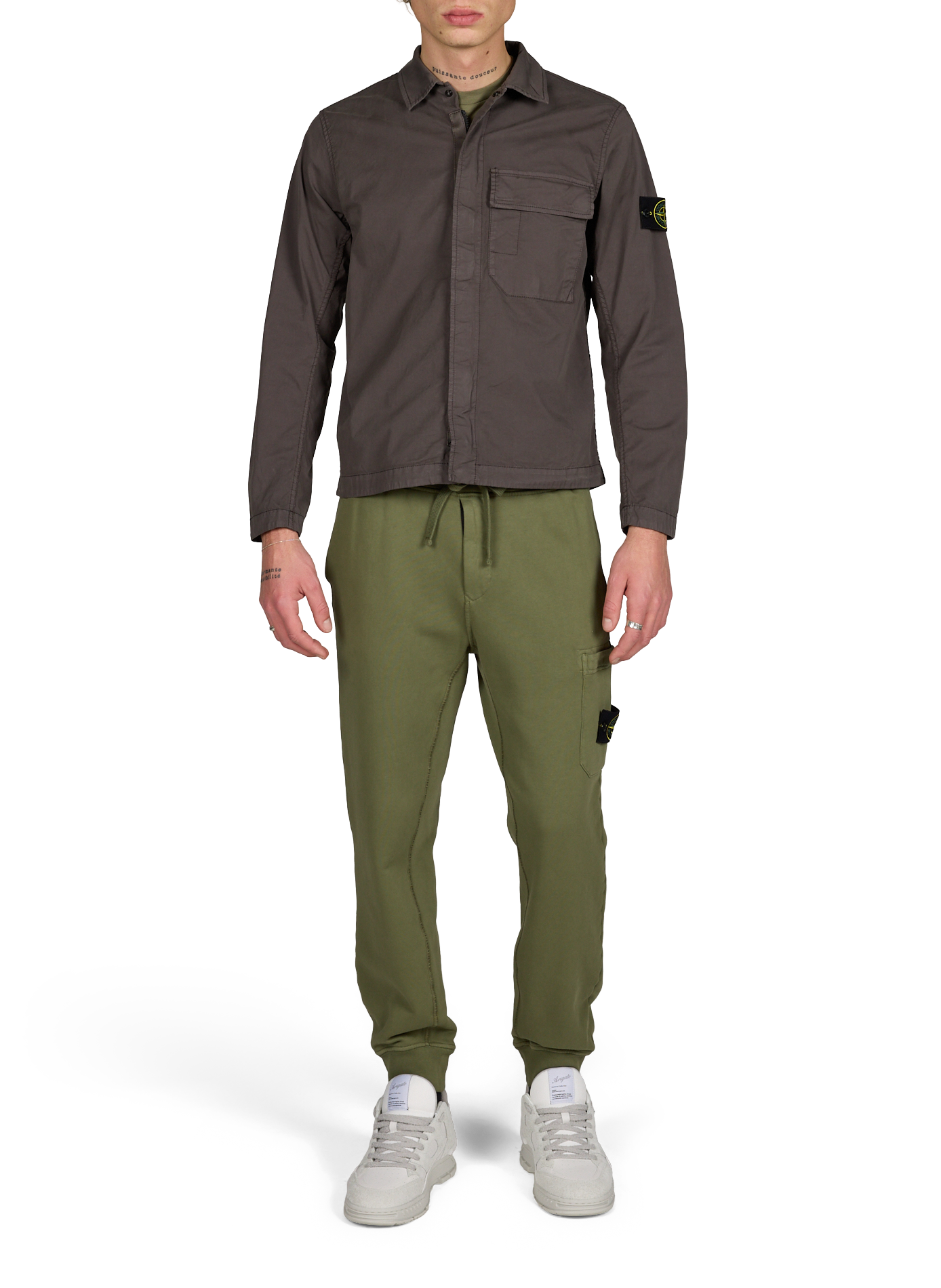 Veste droite col classique en coton mélangé STONE ISLAND Gris
