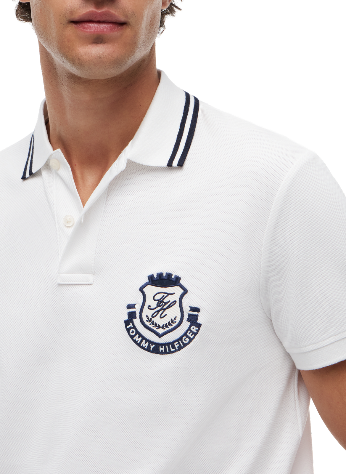 Polo droit à logo en coton mélangé TOMMY HILFIGER Blanc