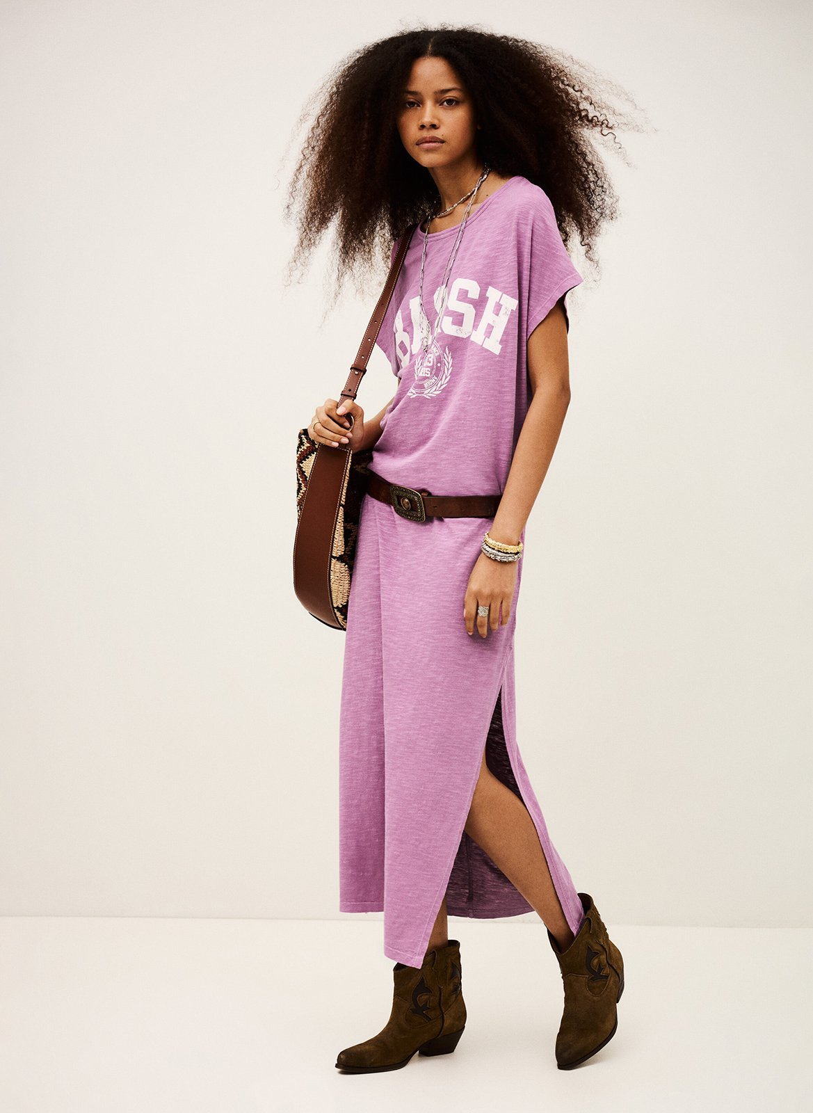 Robe midi imprimée col rond civia BA&SH Rose