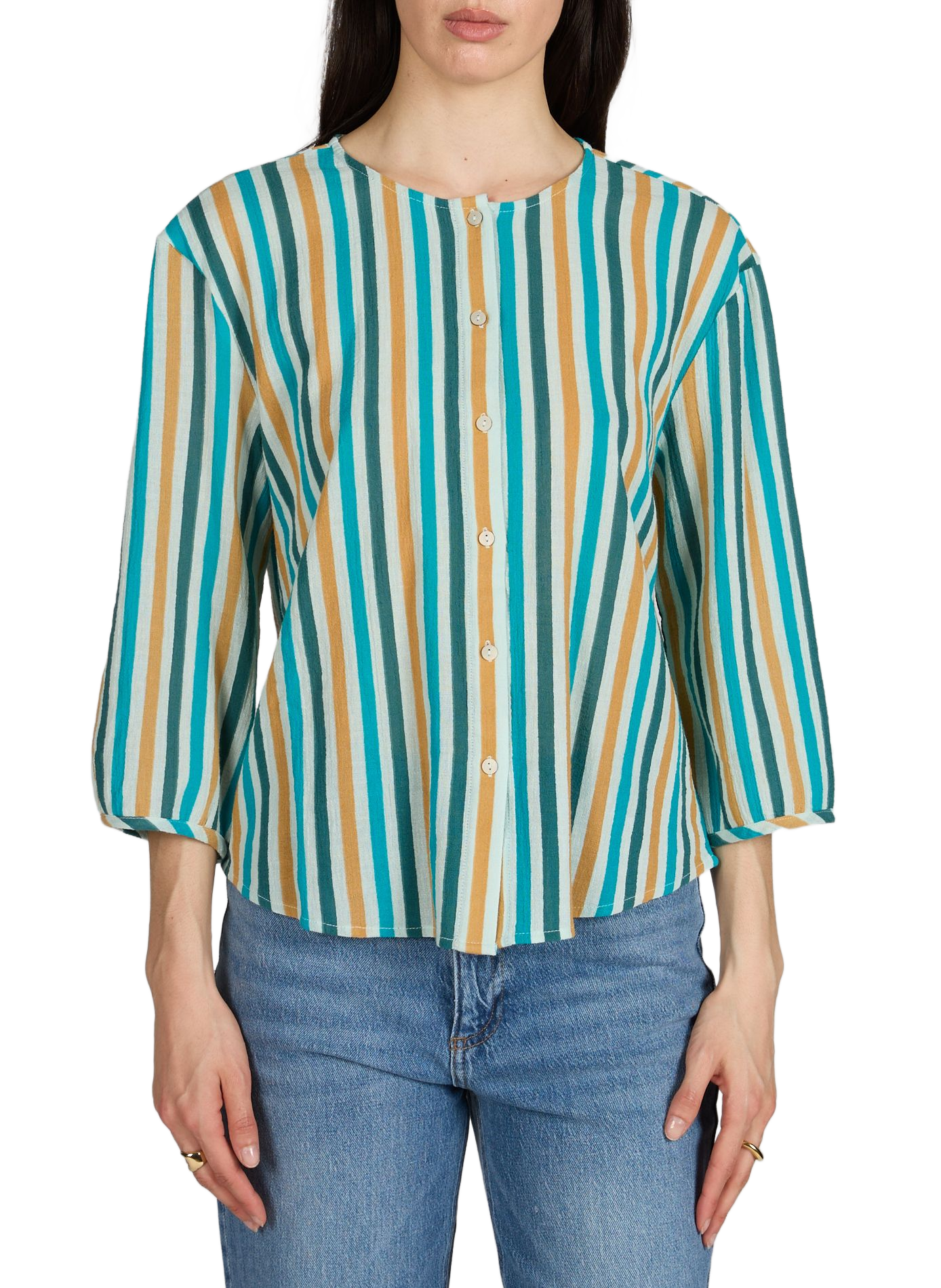 Top a righe con bottoni in cotone VILA Beige