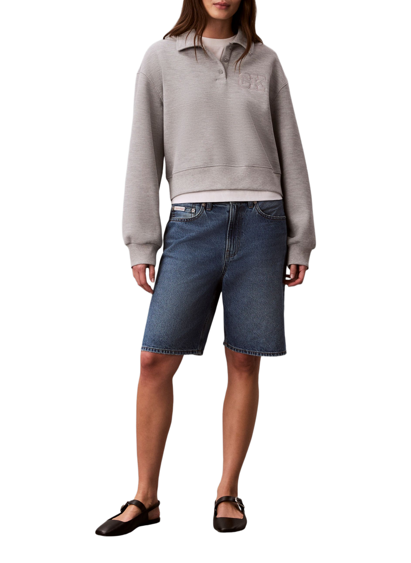 Pull ample à col polo CALVIN KLEIN Gris