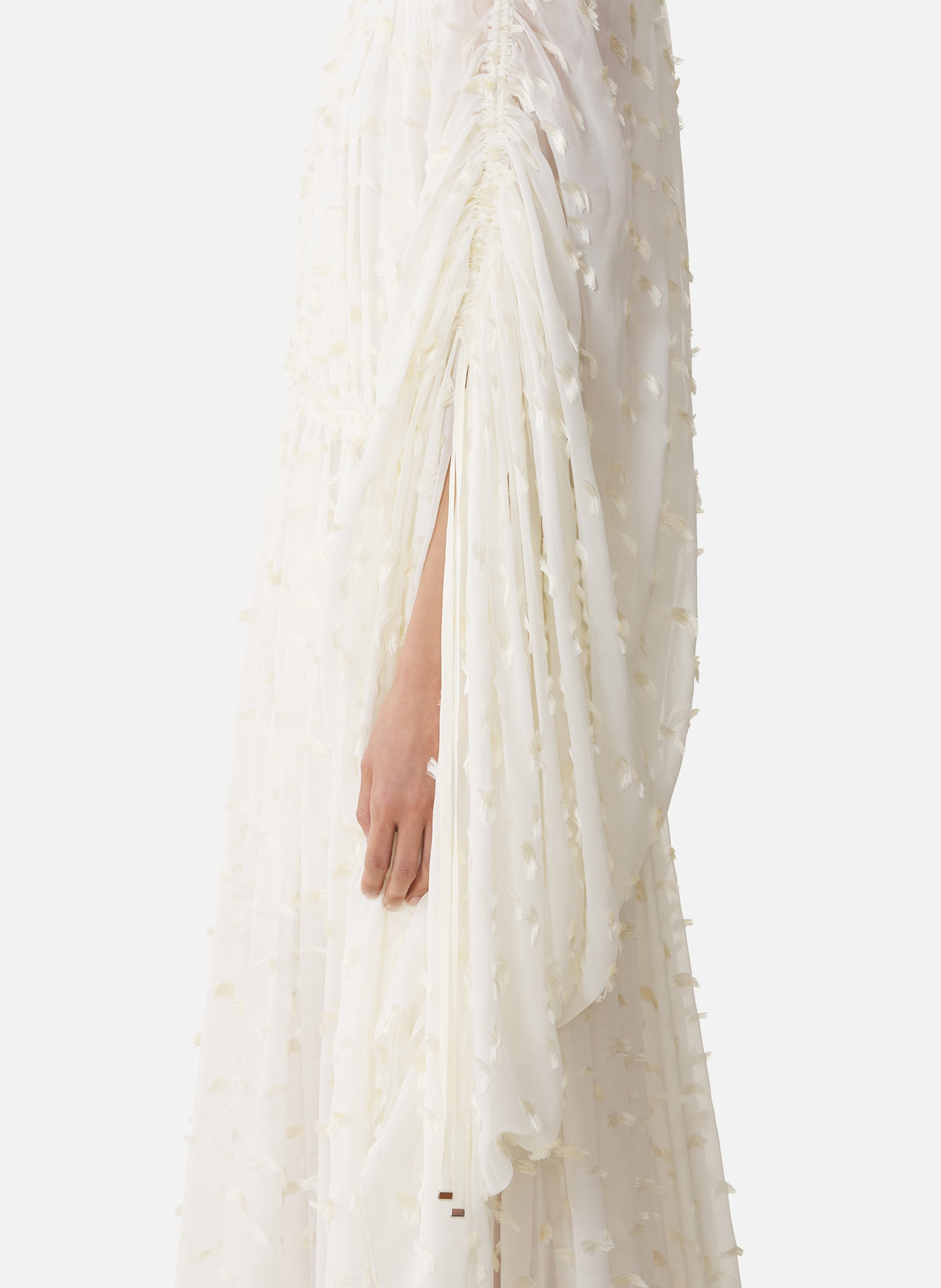 Robe longue en soie à plumetis LANVIN Blanc