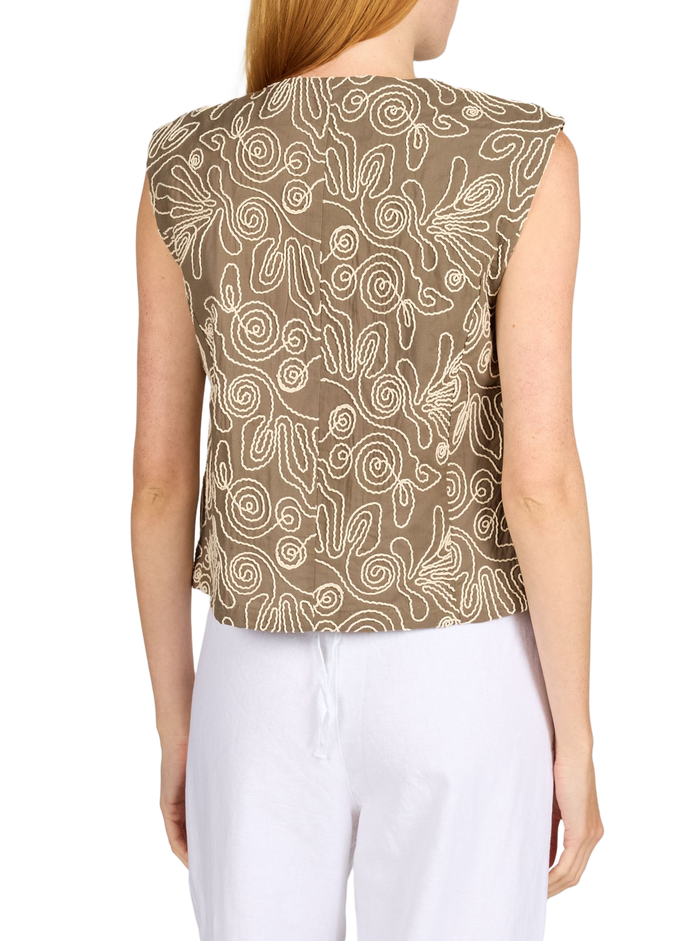Veste sans manches brodée en coton OBJECT Marron