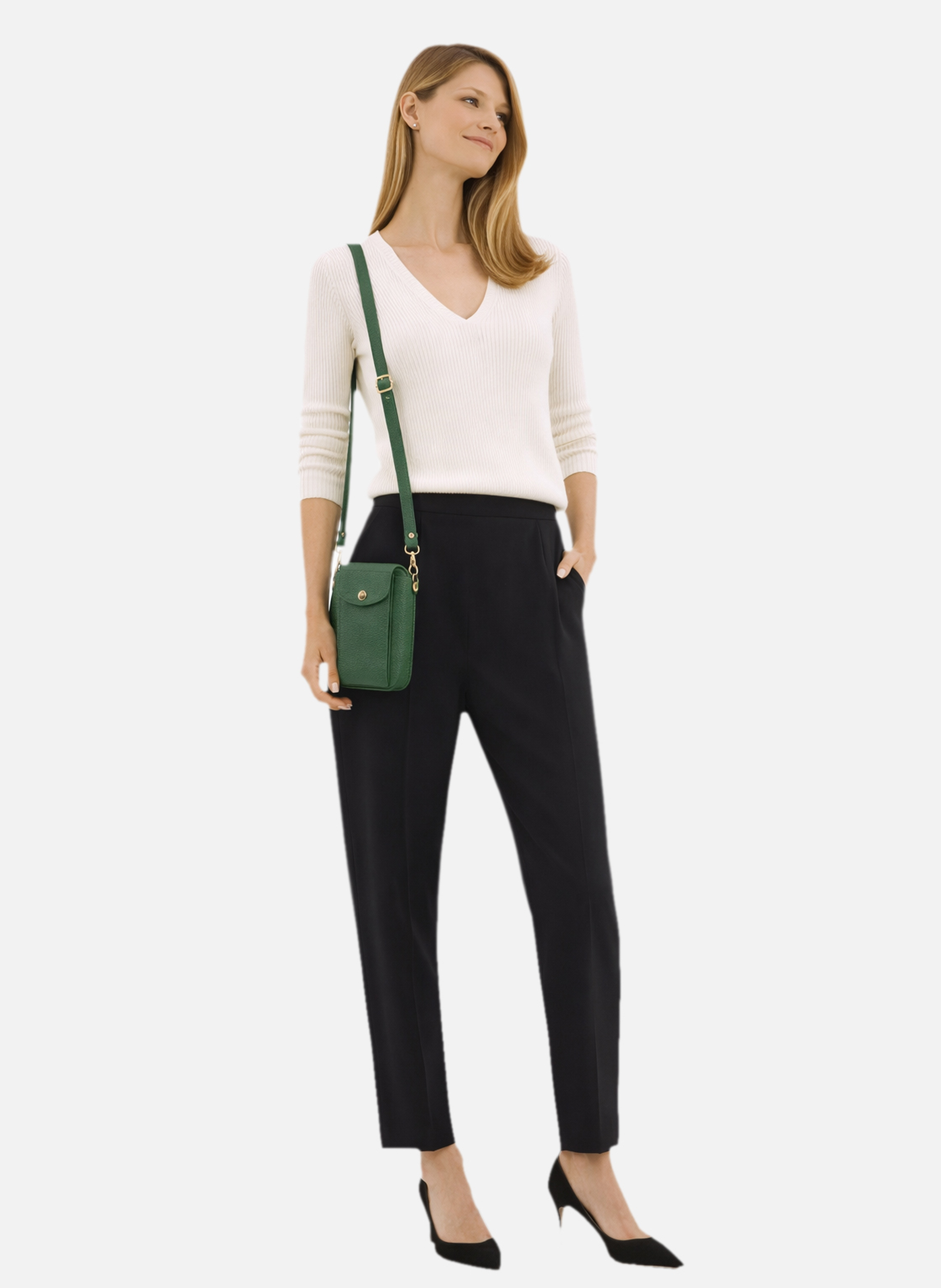 Club | etui téléphone portable en cuir de veau grainé | Vert POURCHET Femme
