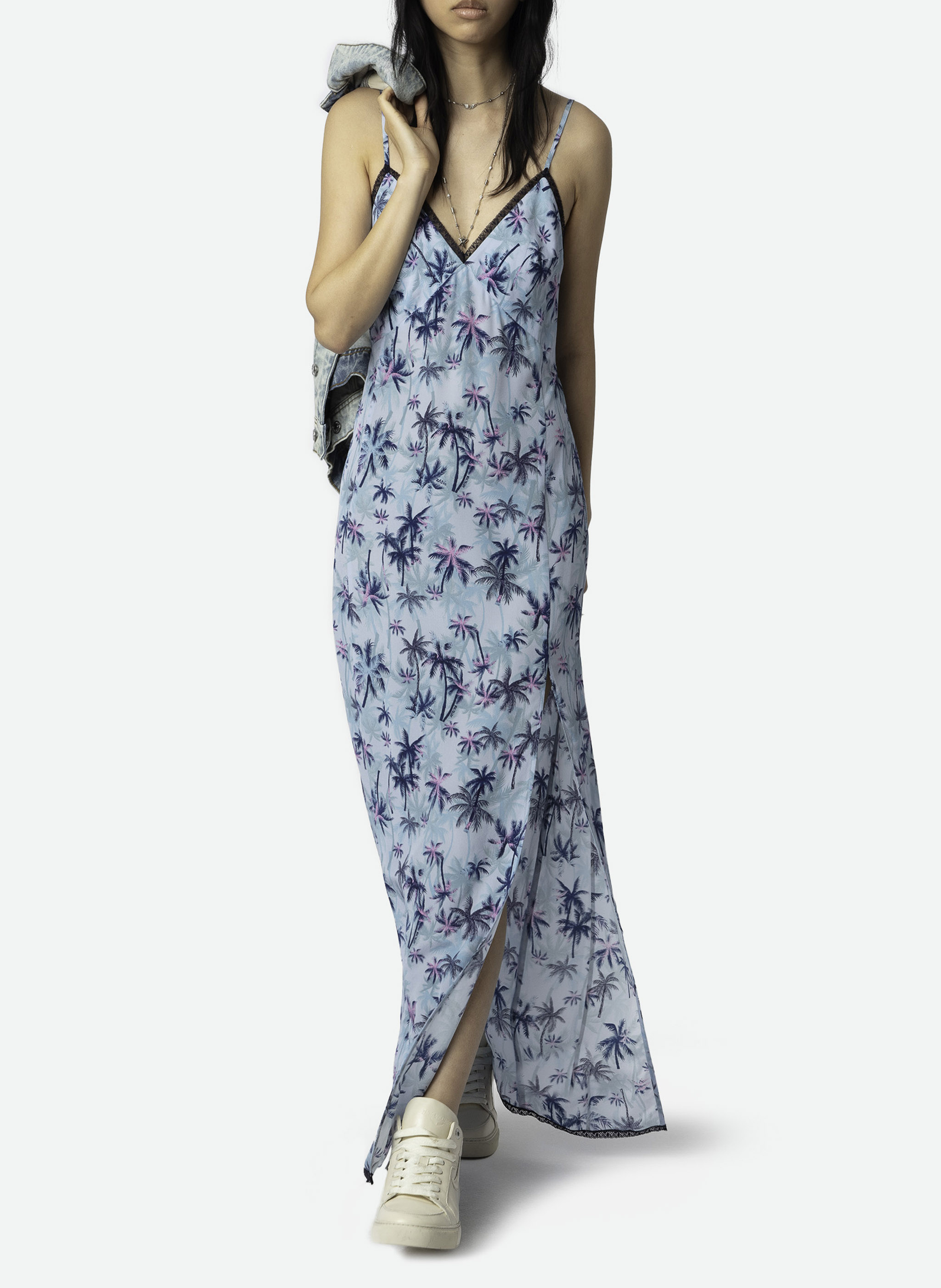 Langes Seidenkleid mit V-Ausschnitt ZADIG&VOLTAIRE Blau
