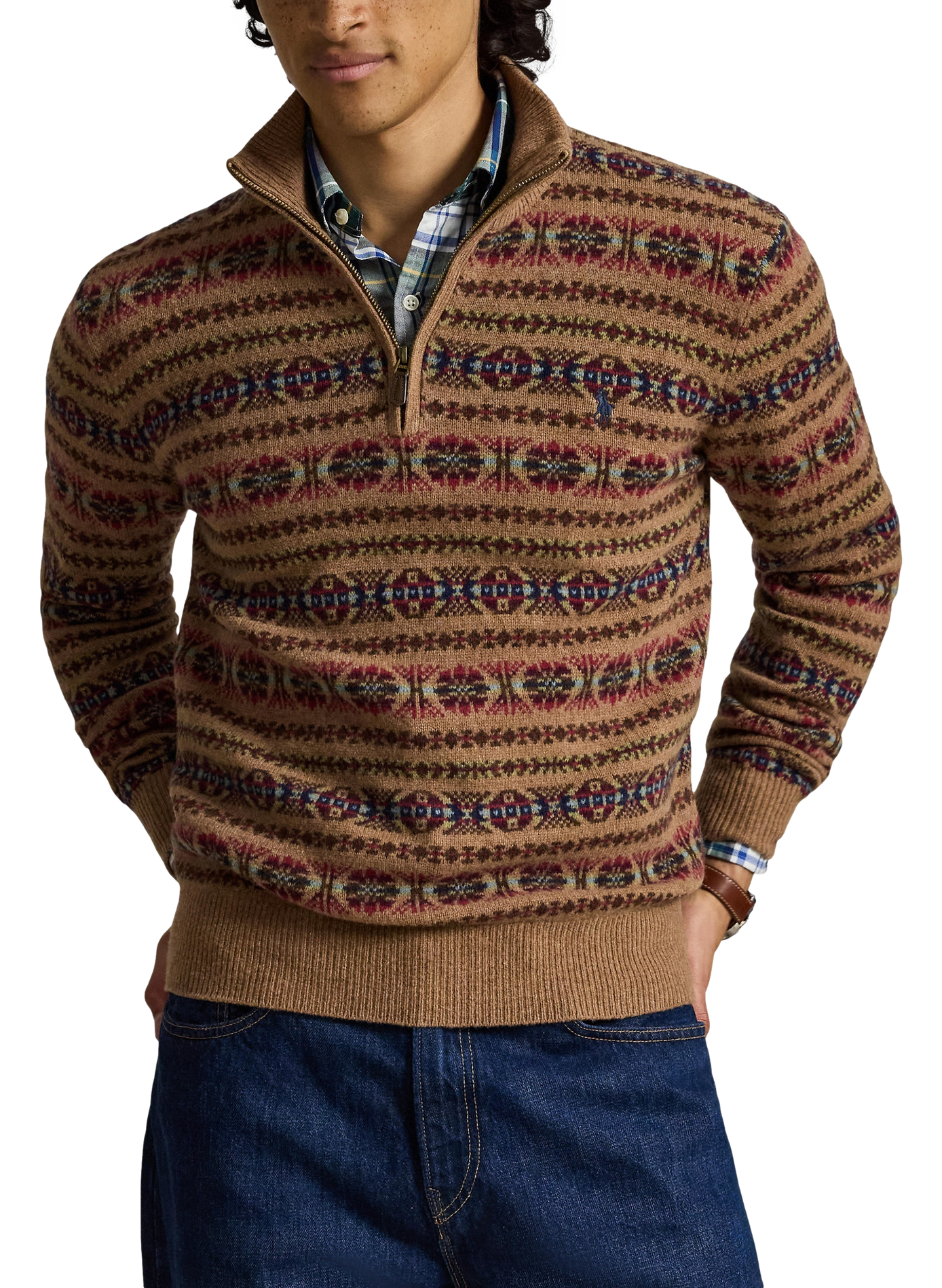 Sweat droit col camionneur imprimé en laine POLO RALPH LAUREN Multicolore