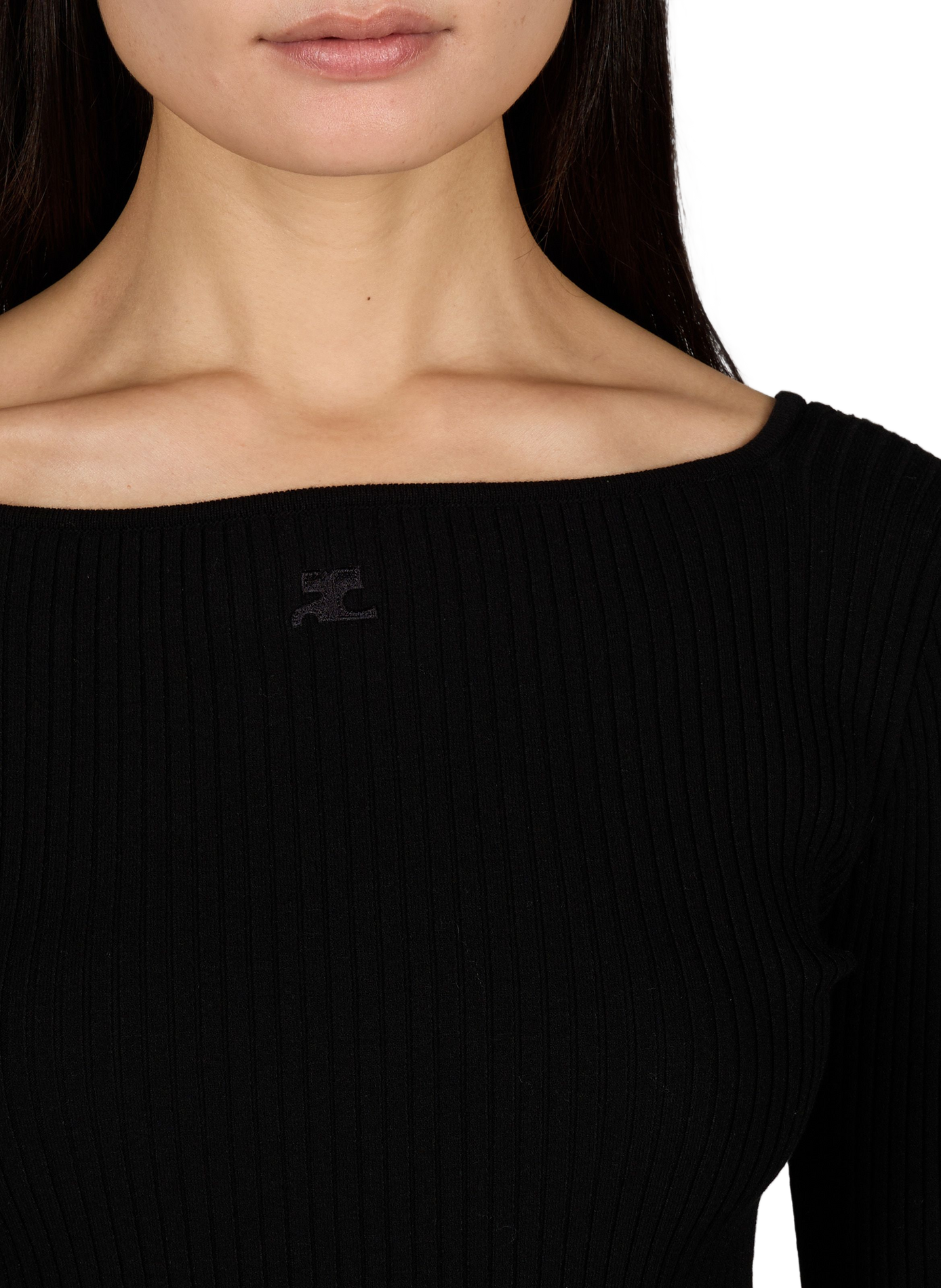 Geribbelde trui met geborduurd logo COURRÈGES Zwart