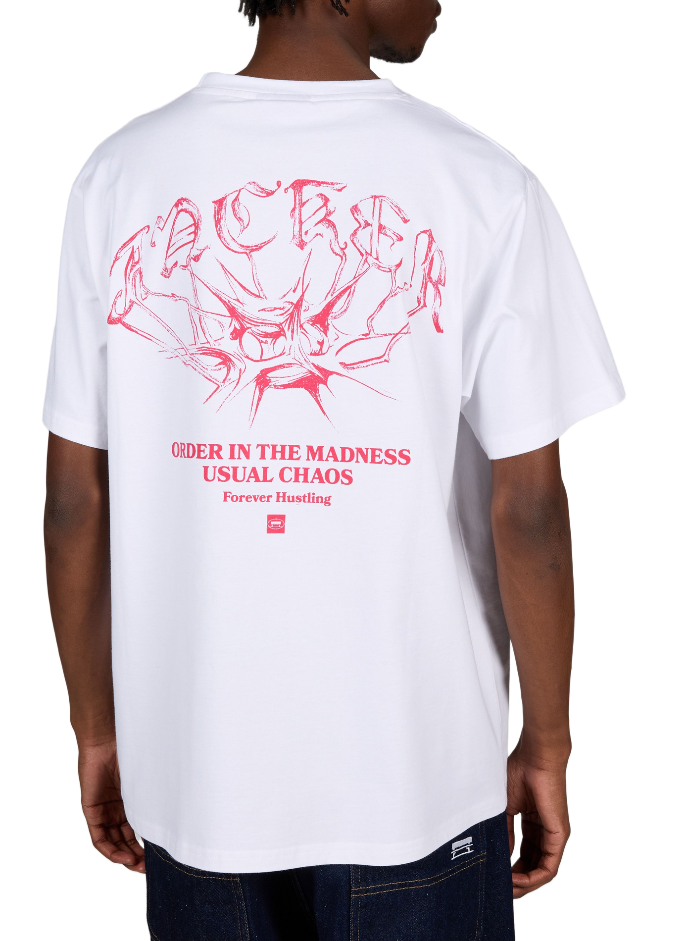 T-shirt col rond droit imprimé JACKER. Blanc