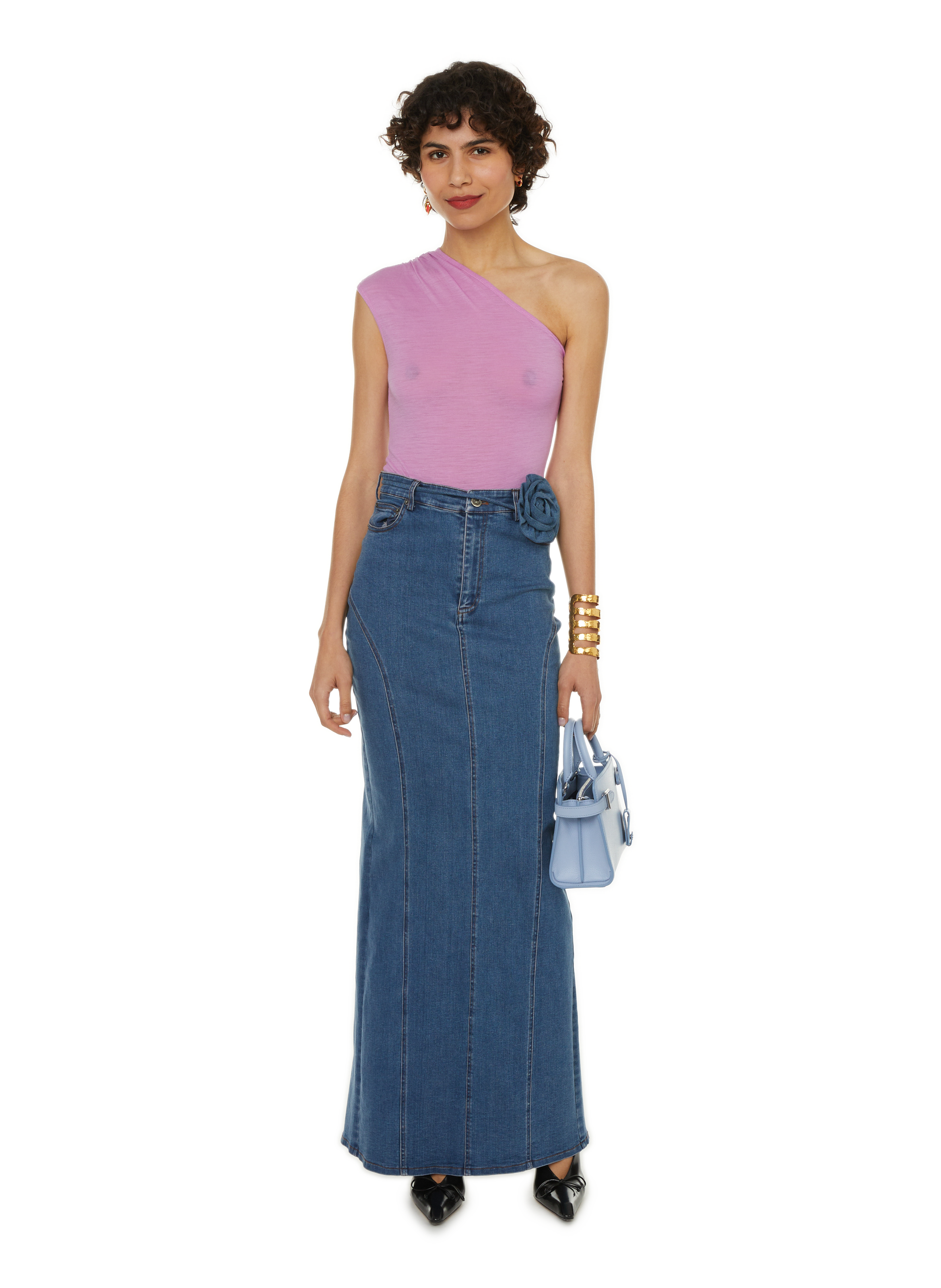 Jupe longue en jean ROTATE Bleu