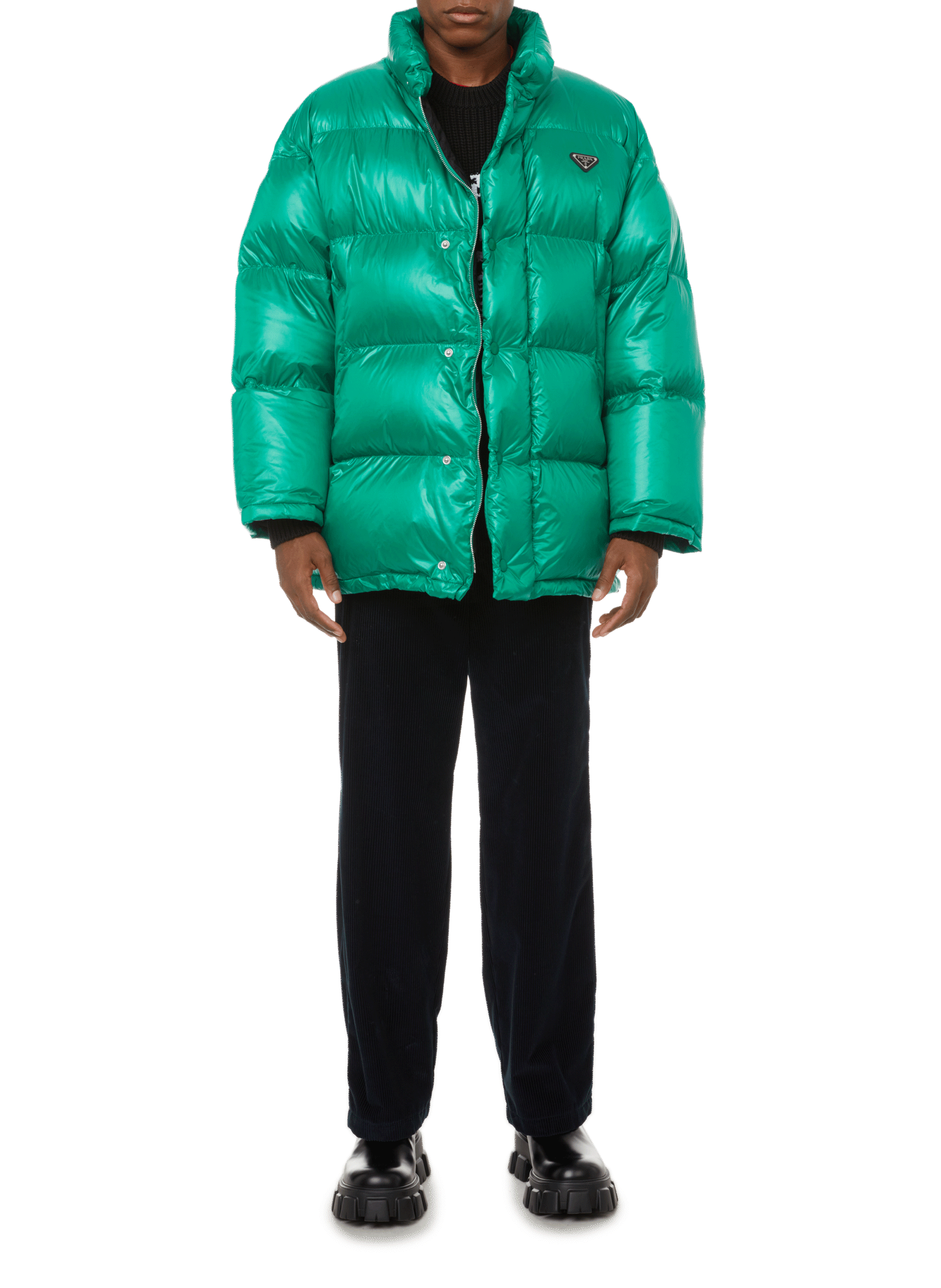 Recycled nylon oversized down jacket PRADA Green