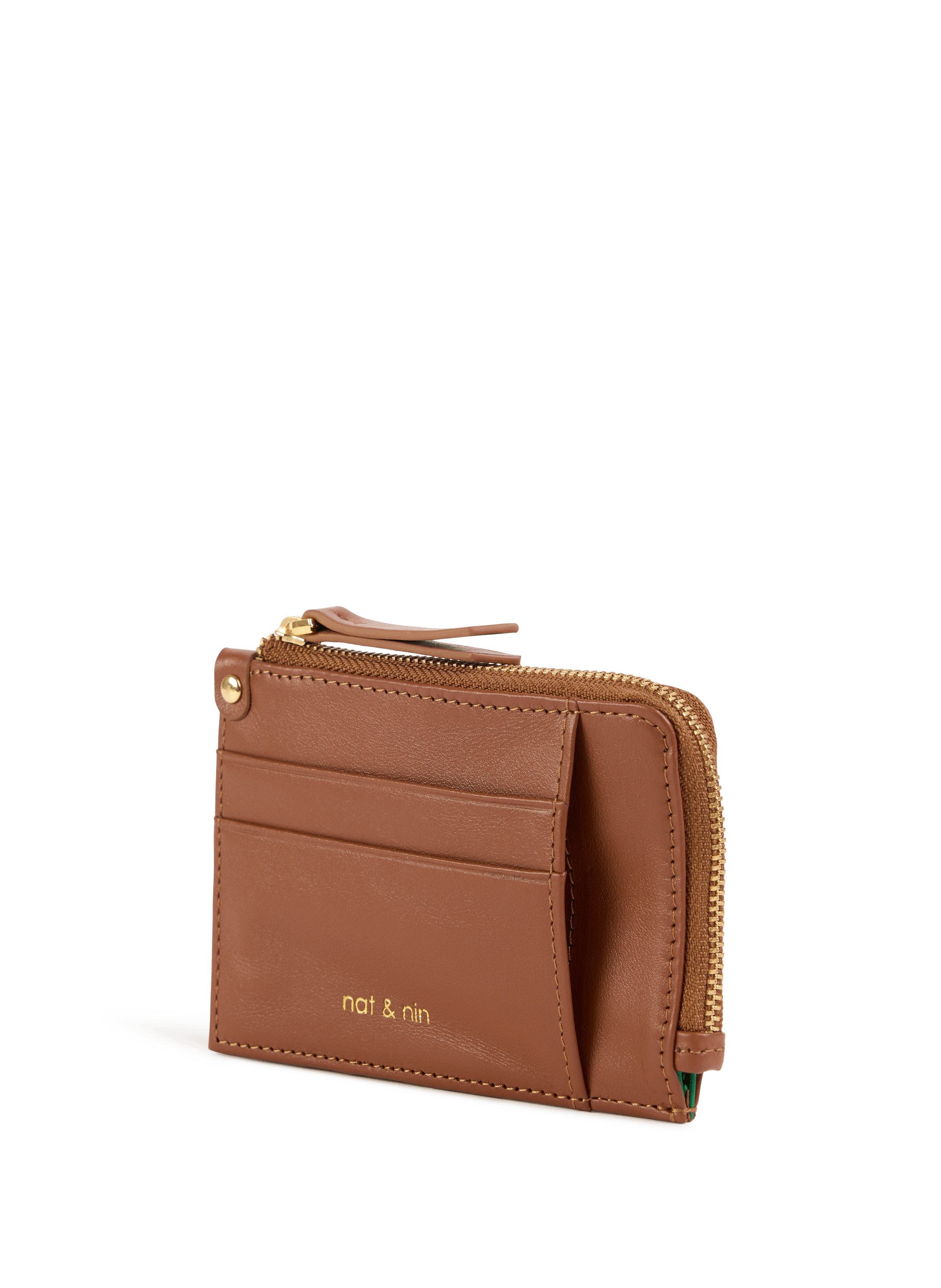Calfskin leather card holder NAT & NIN Brown